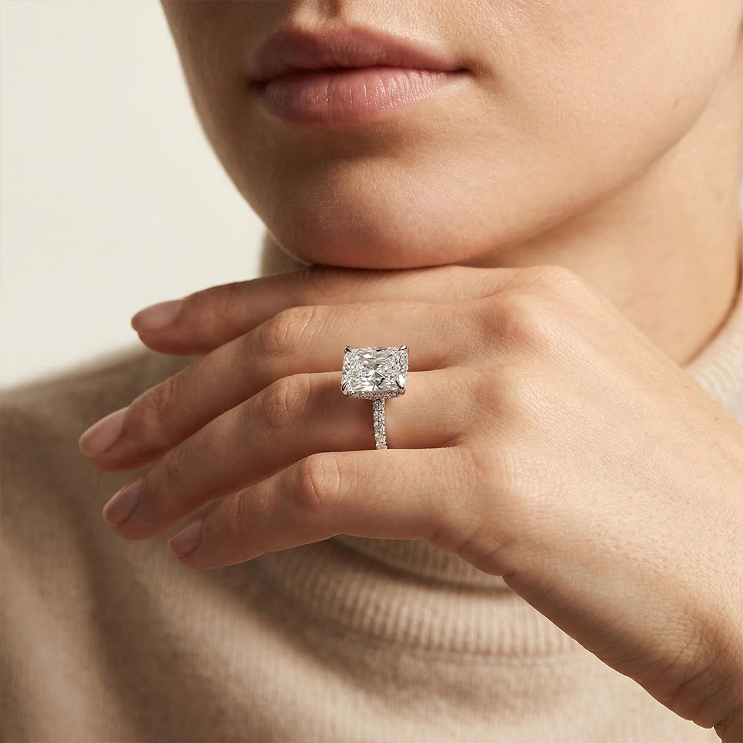 Customized Letters Radiant Cut Engagement Ring Moissanite - Image 6