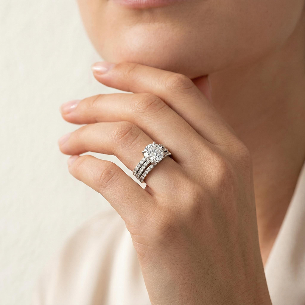 4.5ct Round Brilliant Cut Wedding Ring Set Silver With Street Luxury Shine - Image 3