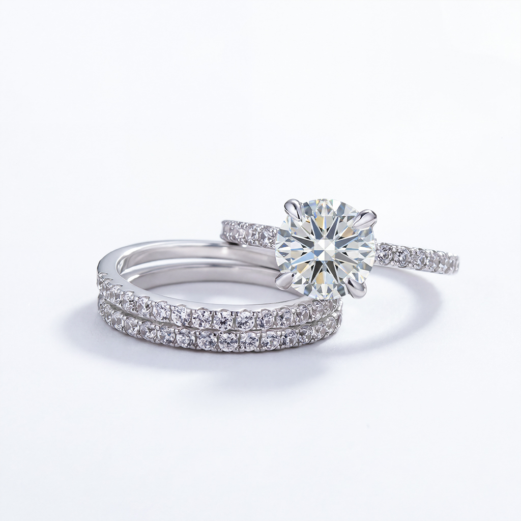4.5ct Round Brilliant Cut Wedding Ring Set Silver With Street Luxury Shine - Image 6