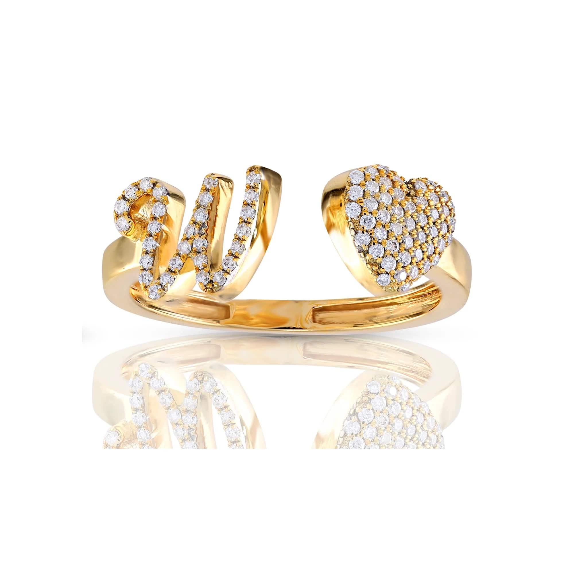 Iced Out Heart With 26 Script Letters Open Rings With Street Luxury Shine - Image 3