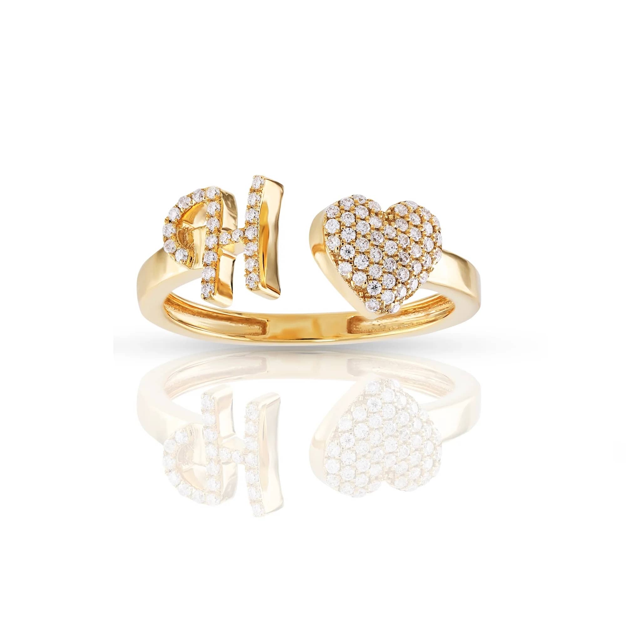 Iced Out Heart With 26 Script Letters Open Rings With Street Luxury Shine - Image 4
