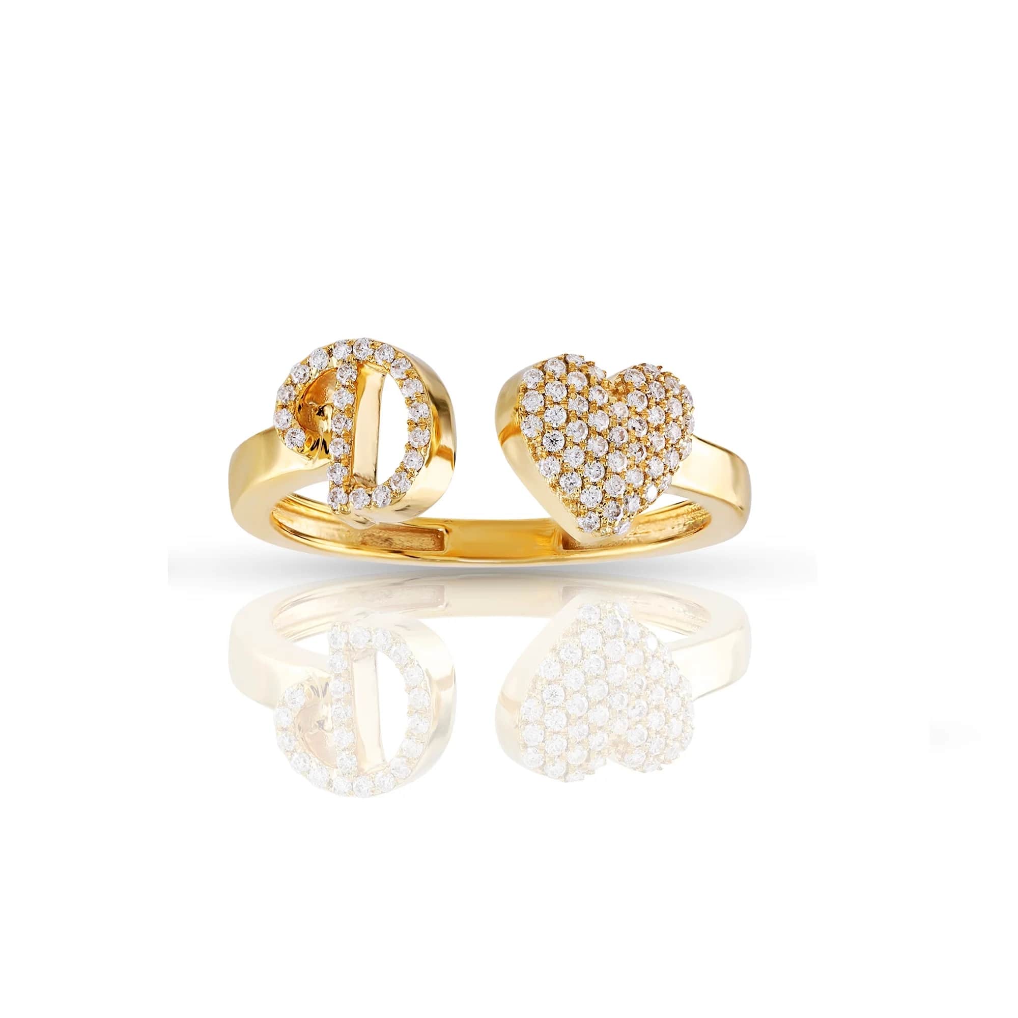 Iced Out Heart With 26 Script Letters Open Rings With Street Luxury Shine