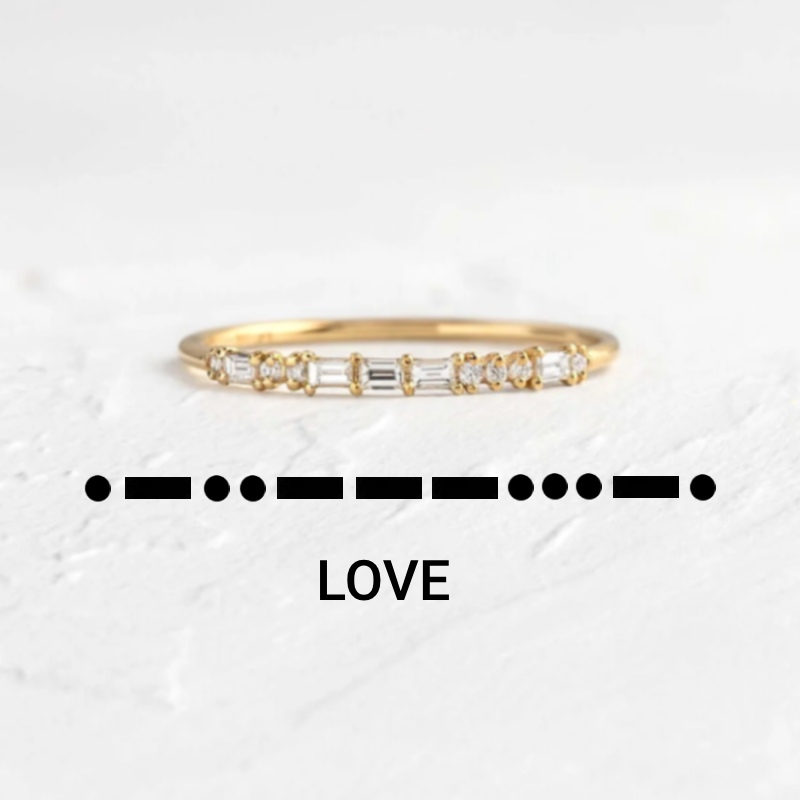 Customized Morse Code Diamond Thin Stackable Ring With Iced Out Shine - Image 4