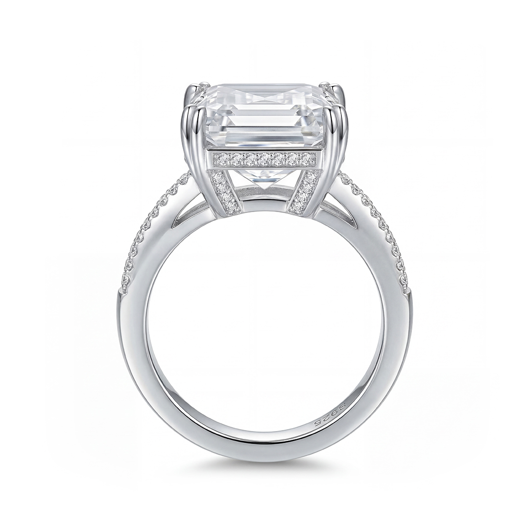 Luxury 15.8 Ct Emerald Cut Halo Engagement Ring With Iced Out Shine - Image 4