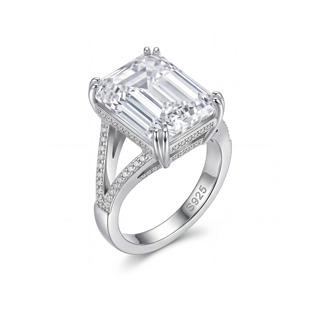 Luxury 15.8 Ct Emerald Cut Halo Engagement Ring With Iced Out Shine - Image 5