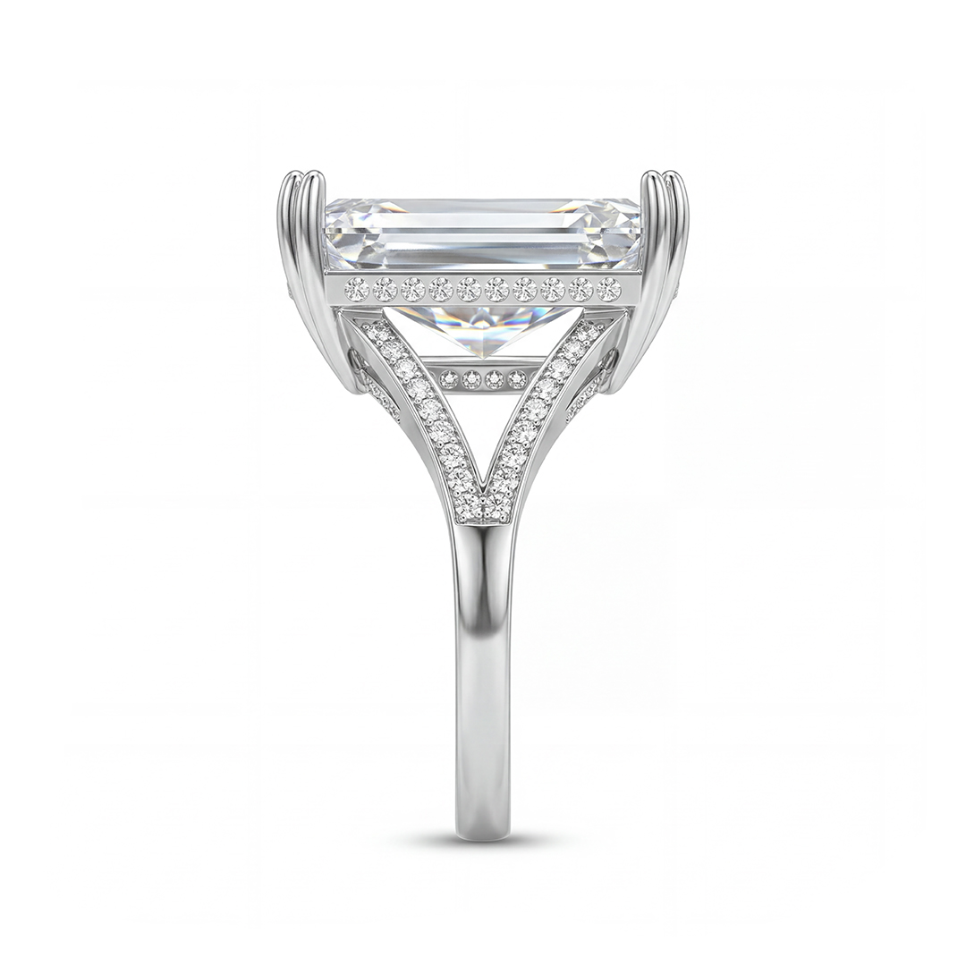 Luxury 15.8 Ct Emerald Cut Halo Engagement Ring With Iced Out Shine - Image 6