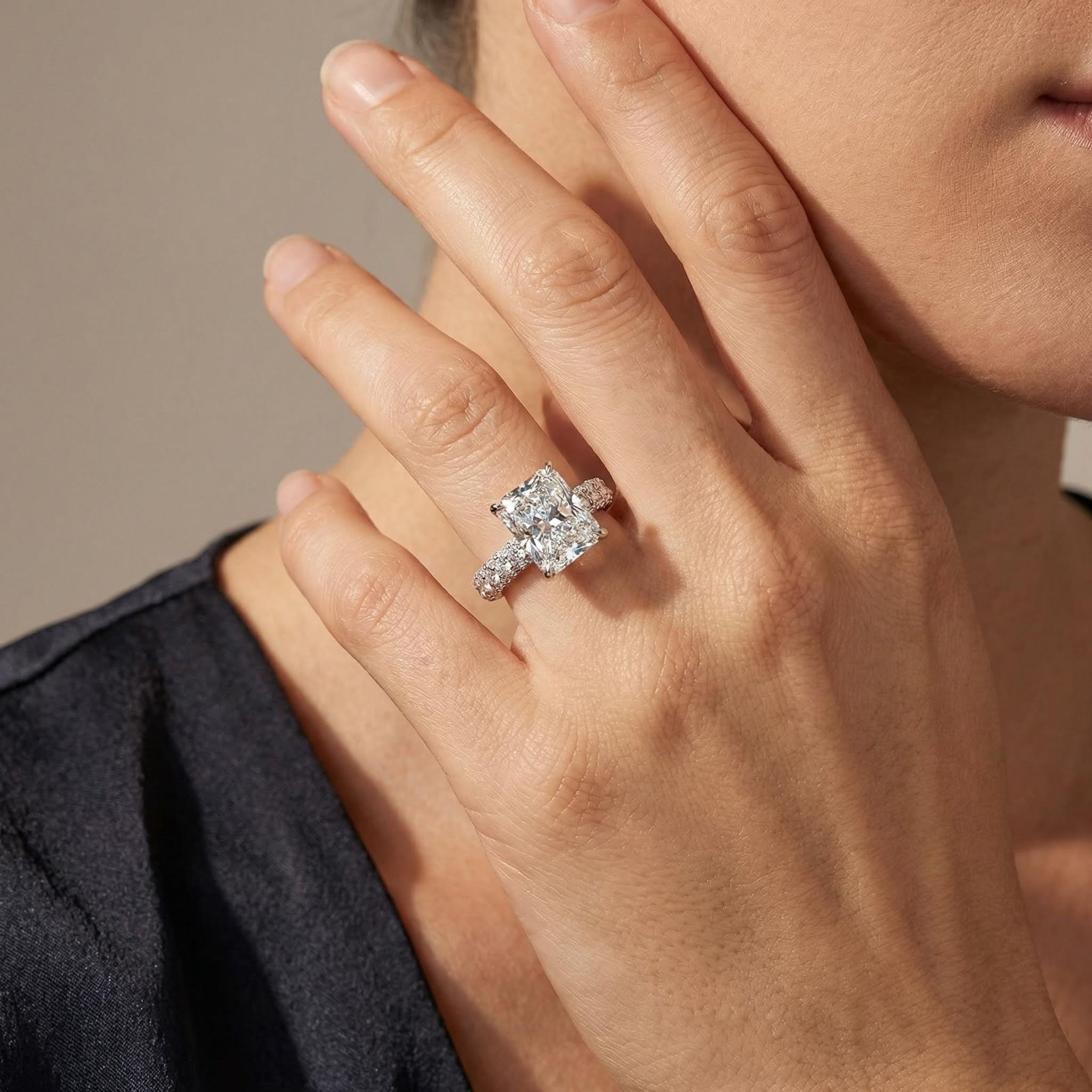 9.5 Ct Radiant Cut Micro Paved Engagement Ring With Street Luxury Shine - Image 3