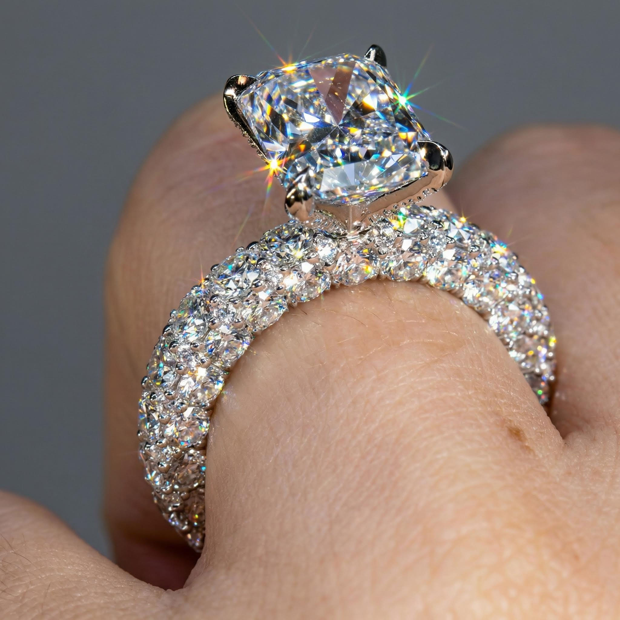 9.5 Ct Radiant Cut Micro Paved Engagement Ring With Street Luxury Shine - Image 7