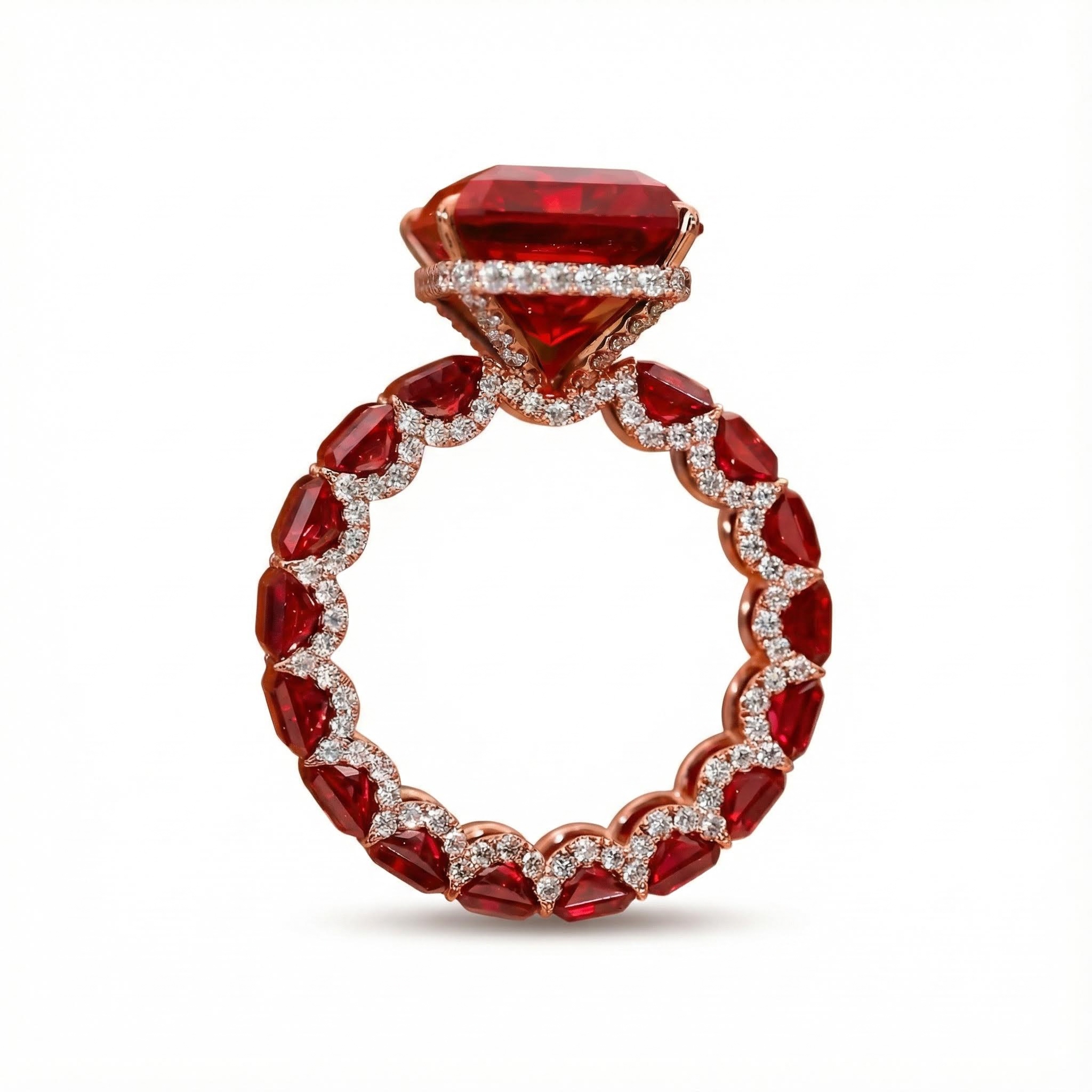 28.96ct. Tw. Luxury Ruby Radiant Cut Pave Halo Engagement Ring Iced Out - Image 3