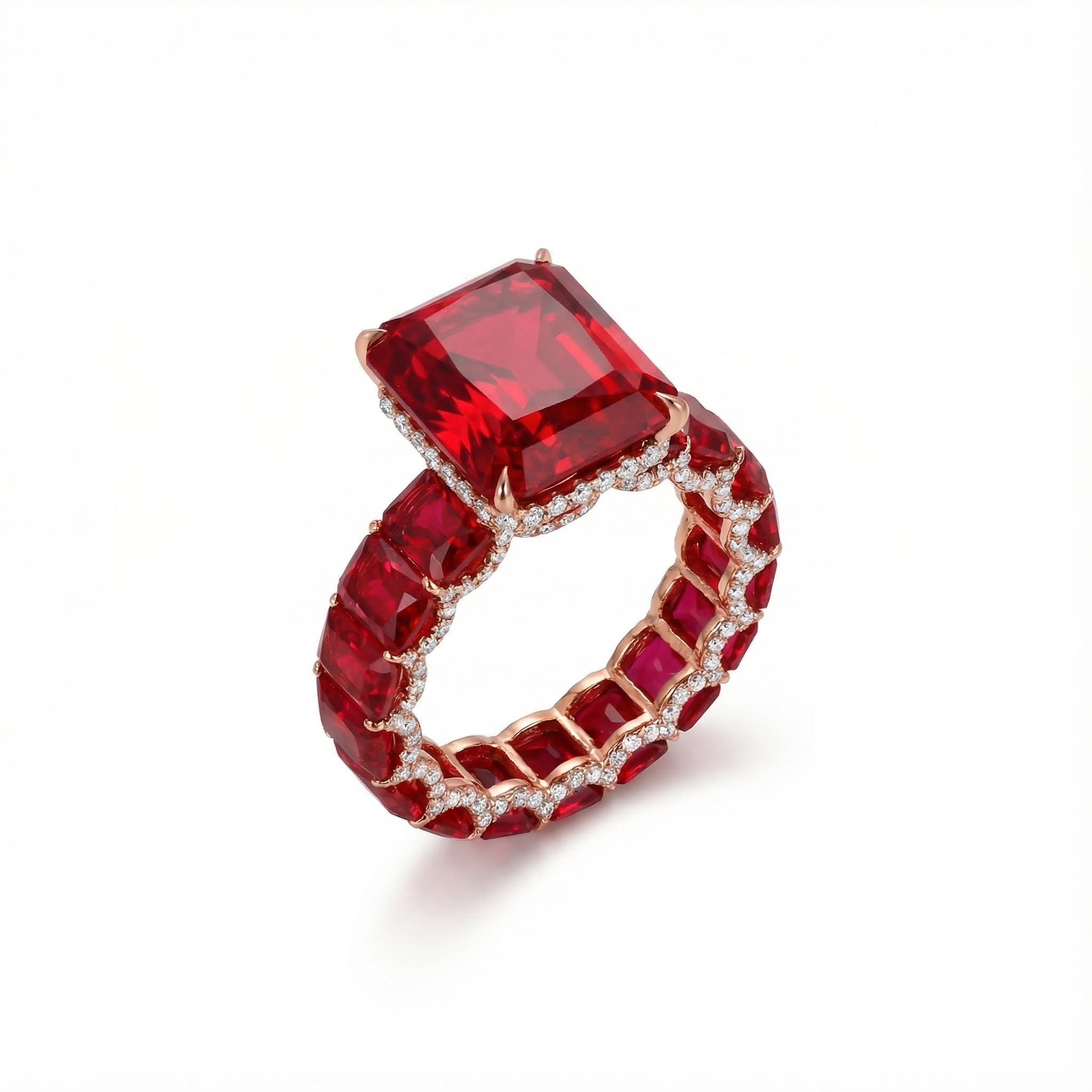 28.96ct. Tw. Luxury Ruby Radiant Cut Pave Halo Engagement Ring Iced Out - Image 4
