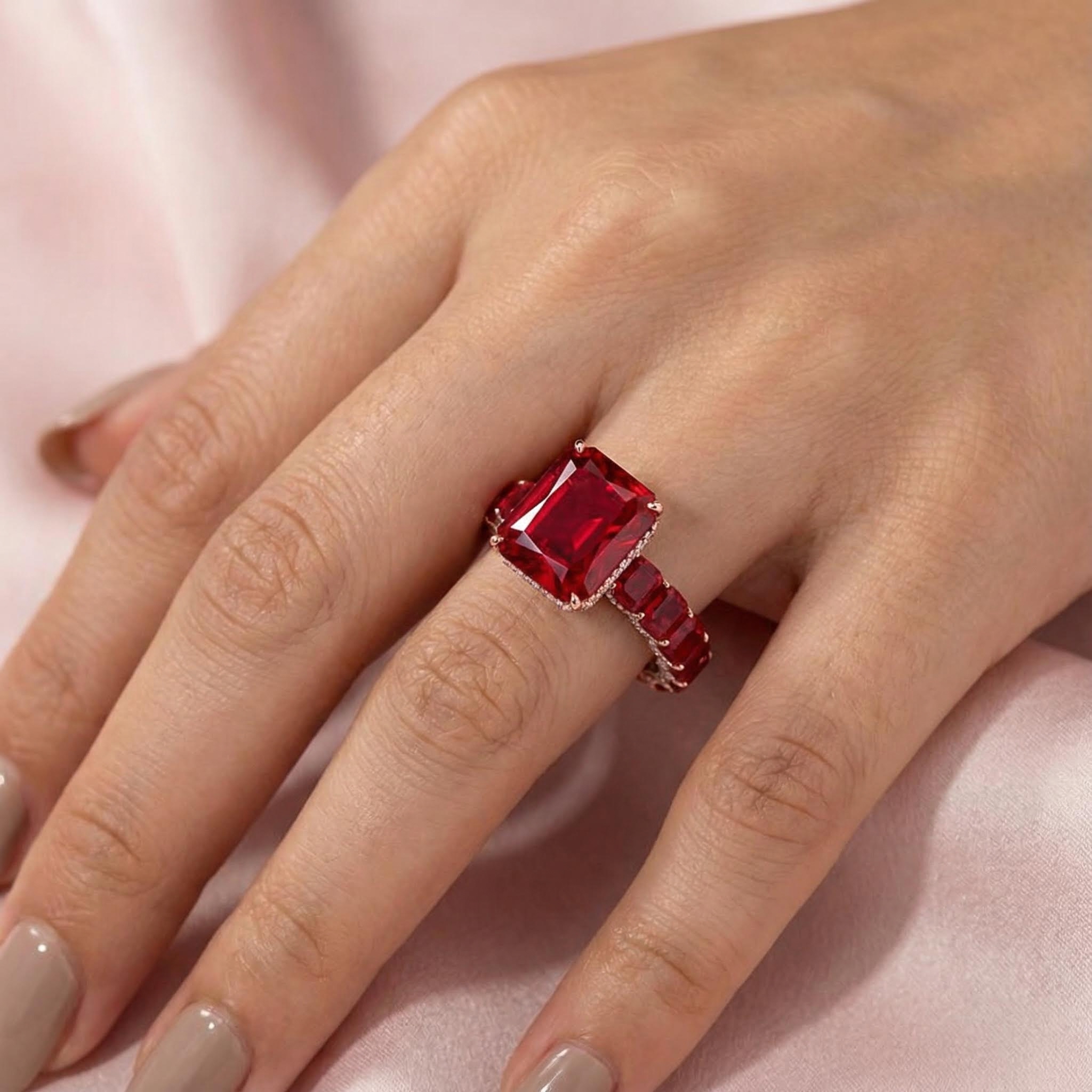 28.96ct. Tw. Luxury Ruby Radiant Cut Pave Halo Engagement Ring Iced Out - Image 5