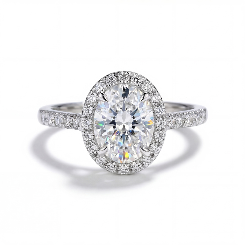 Bold 2.55ct. Tw. Oval &round Cut Vvs Moissanite S925 Silver Engagement Ring