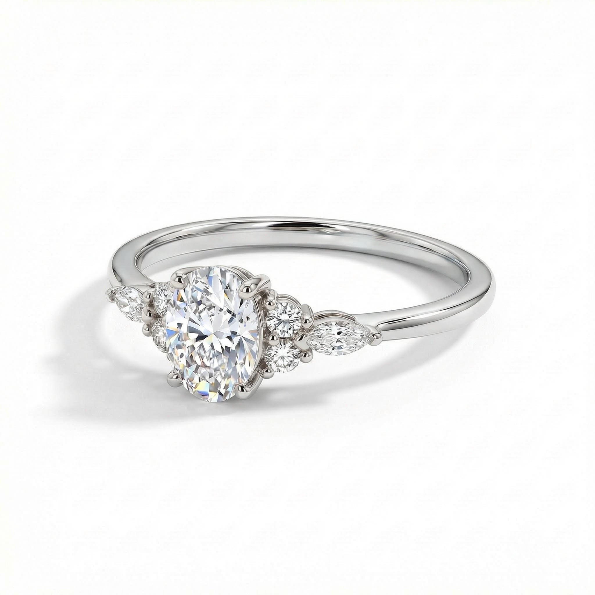 1.01ct Oval & Round Cut Vvs Moissanite S925 Silver Engagement Ring Iced Out - Image 7