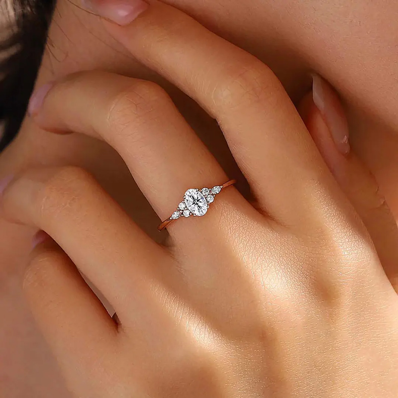 1.01ct Oval & Round Cut Vvs Moissanite S925 Silver Engagement Ring Iced Out - Image 11