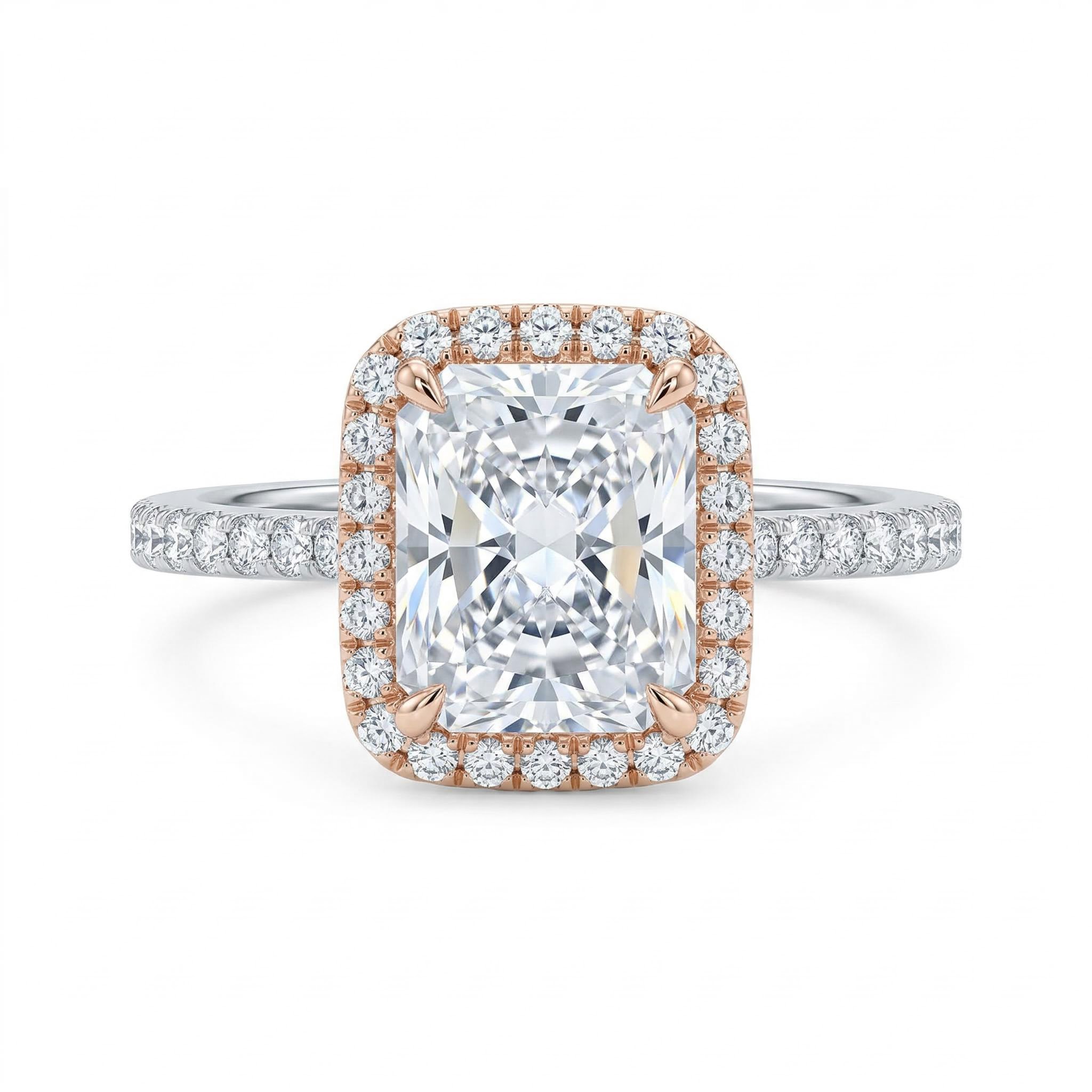 3.53ct Radiant & Round Cut Two-tone Halo Vvs Moissanite S925 Silver