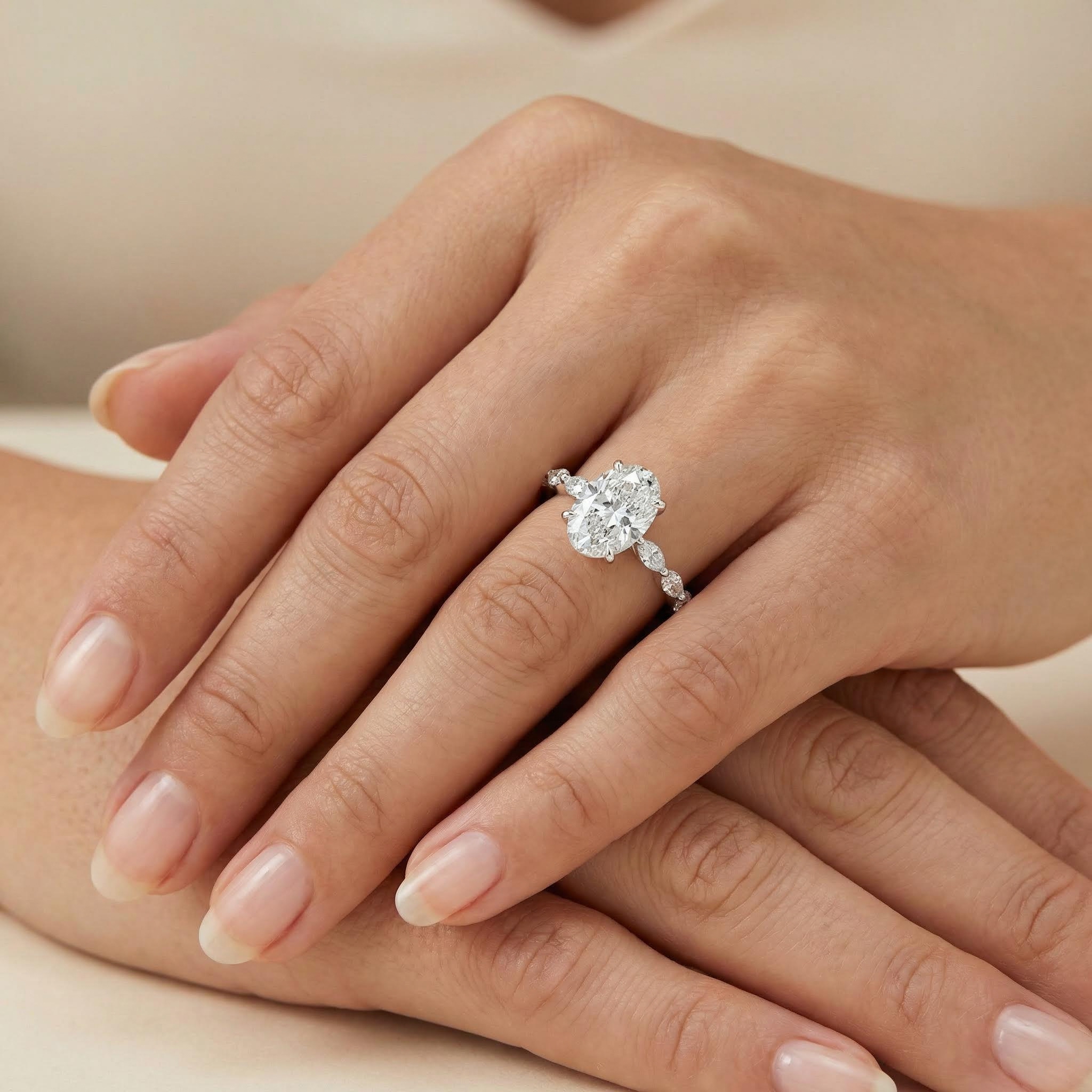 Bold 3.8ct Oval & Marquise Cut Vvs Moissanite S925 Silver Engagement Ring - Image 4