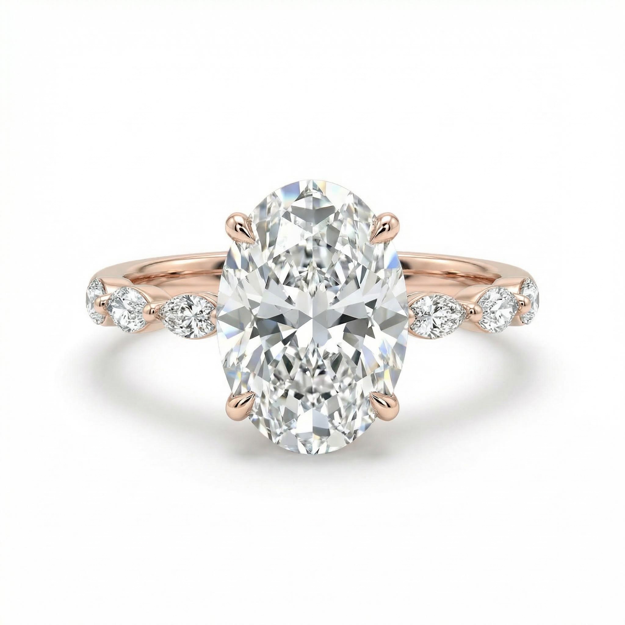 Bold 3.8ct Oval & Marquise Cut Vvs Moissanite S925 Silver Engagement Ring - Image 6
