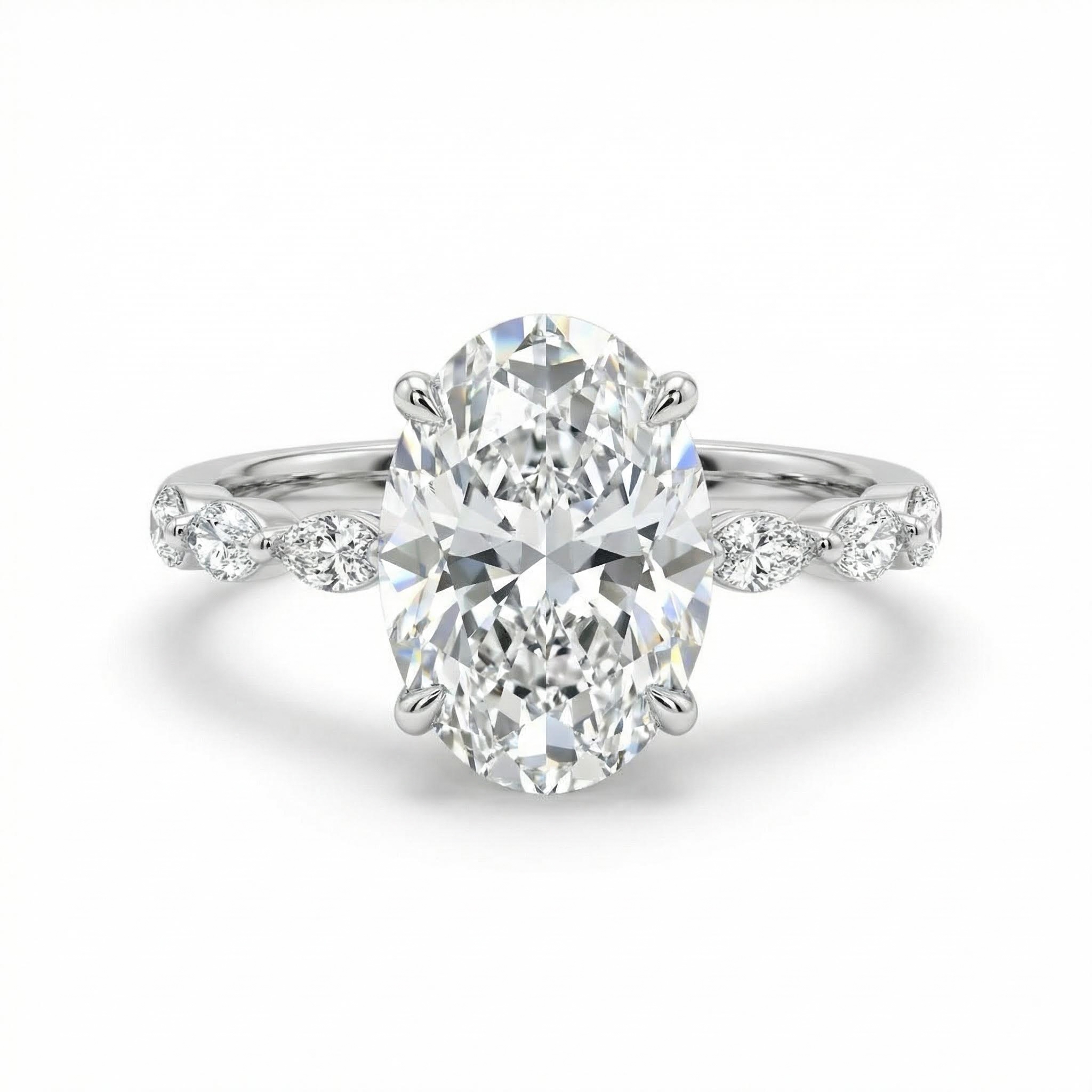 Bold 3.8ct Oval & Marquise Cut Vvs Moissanite S925 Silver Engagement Ring
