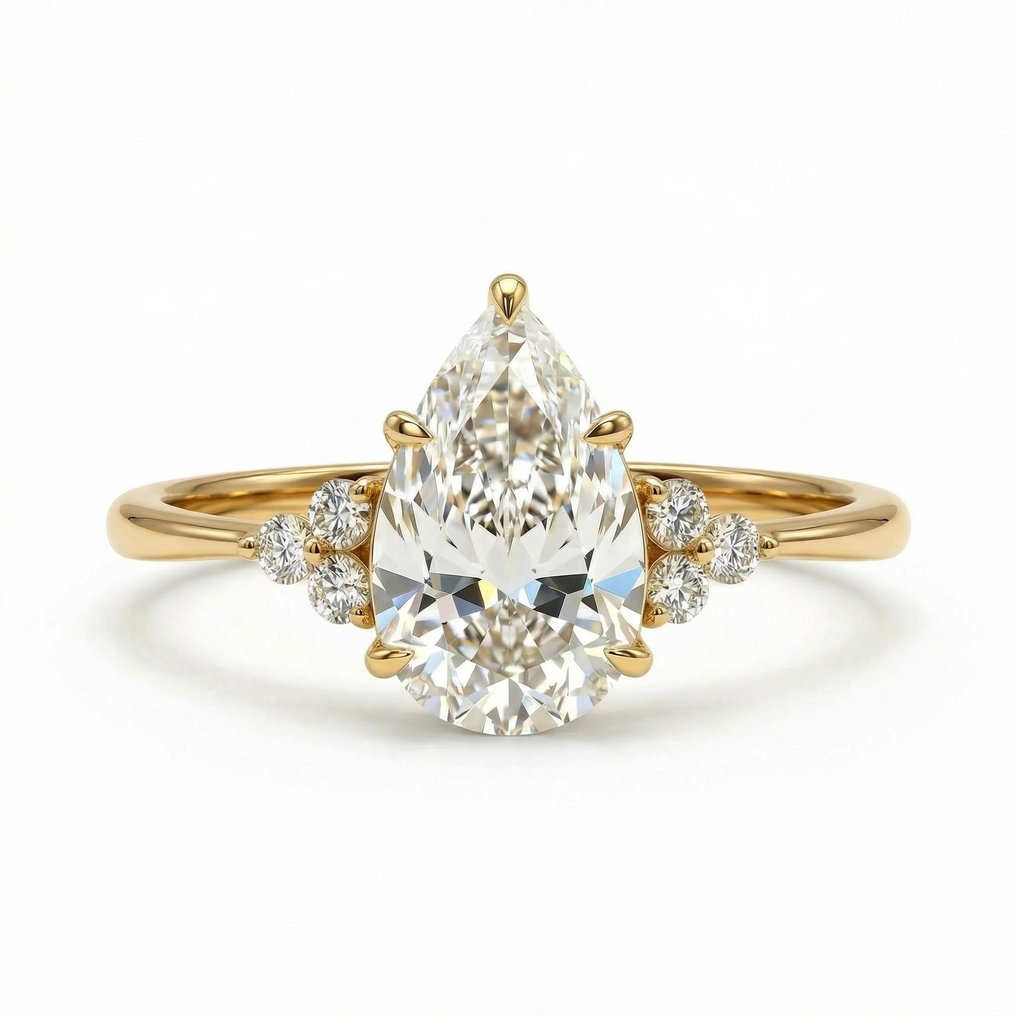 2.15ct Pear & Round Cut Vvs Moissanite S925 Silver Engagement Ring Iced Out - Image 4