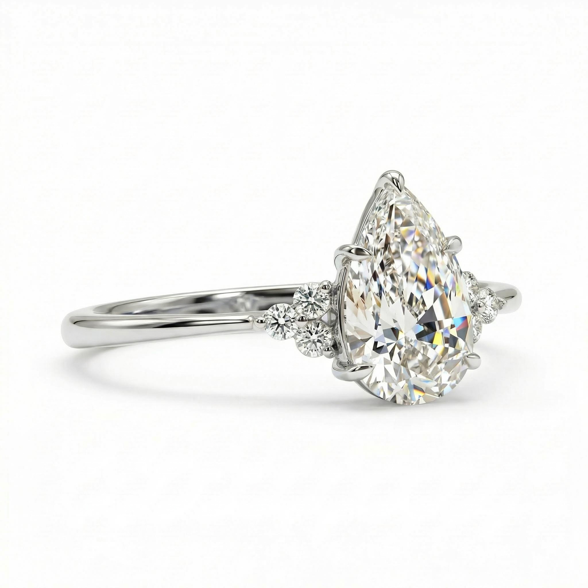 2.15ct Pear & Round Cut Vvs Moissanite S925 Silver Engagement Ring Iced Out - Image 7