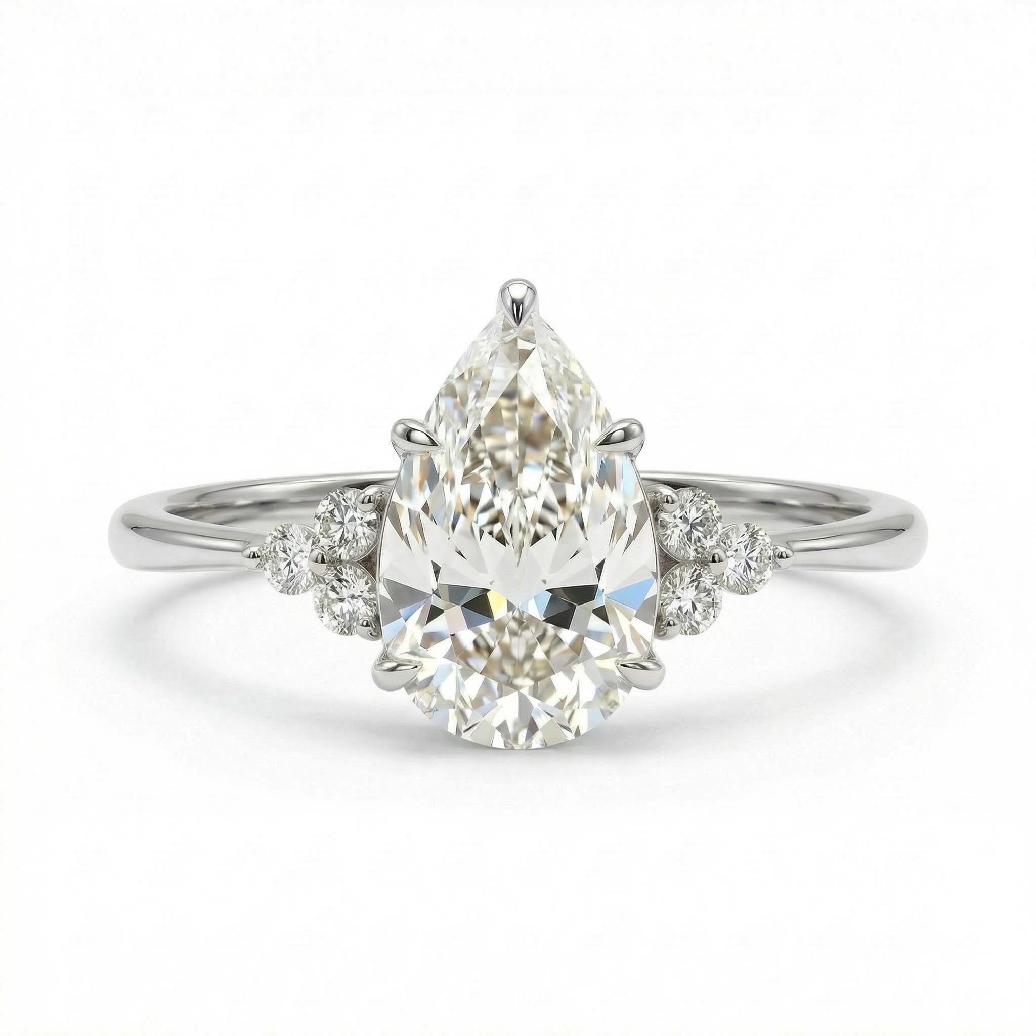 2.15ct Pear & Round Cut Vvs Moissanite S925 Silver Engagement Ring Iced Out