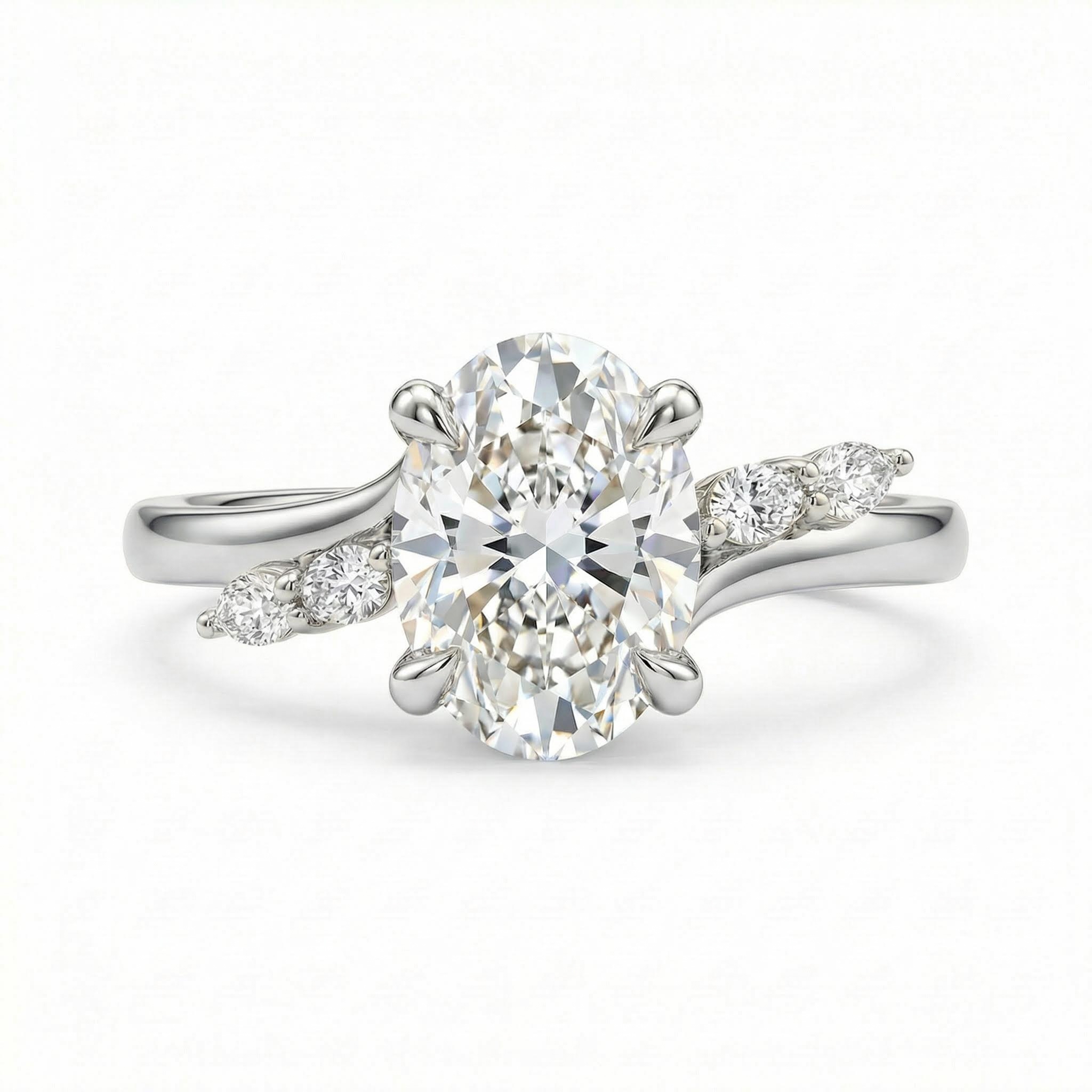 Bold 2.12ct Oval & Marquise Cut Vvs Moissanite S925 Silver Engagement Ring - Image 5