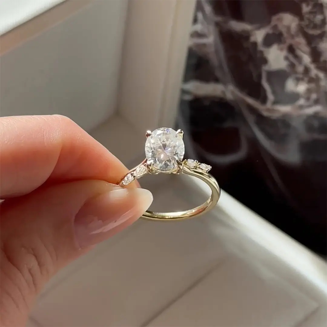 Bold 2.12ct Oval & Marquise Cut Vvs Moissanite S925 Silver Engagement Ring - Image 9