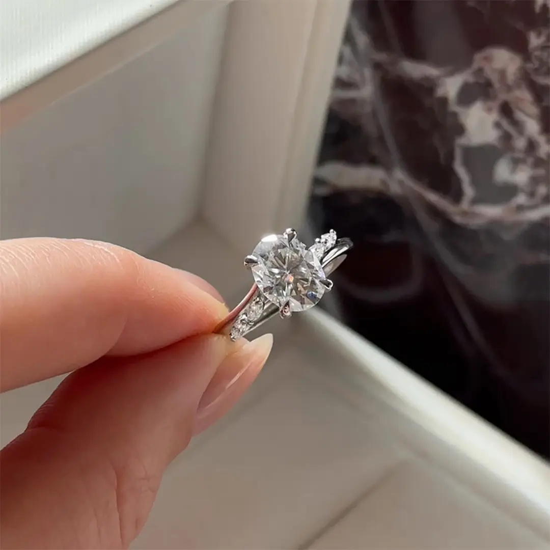 Bold 2.12ct Oval & Marquise Cut Vvs Moissanite S925 Silver Engagement Ring - Image 10