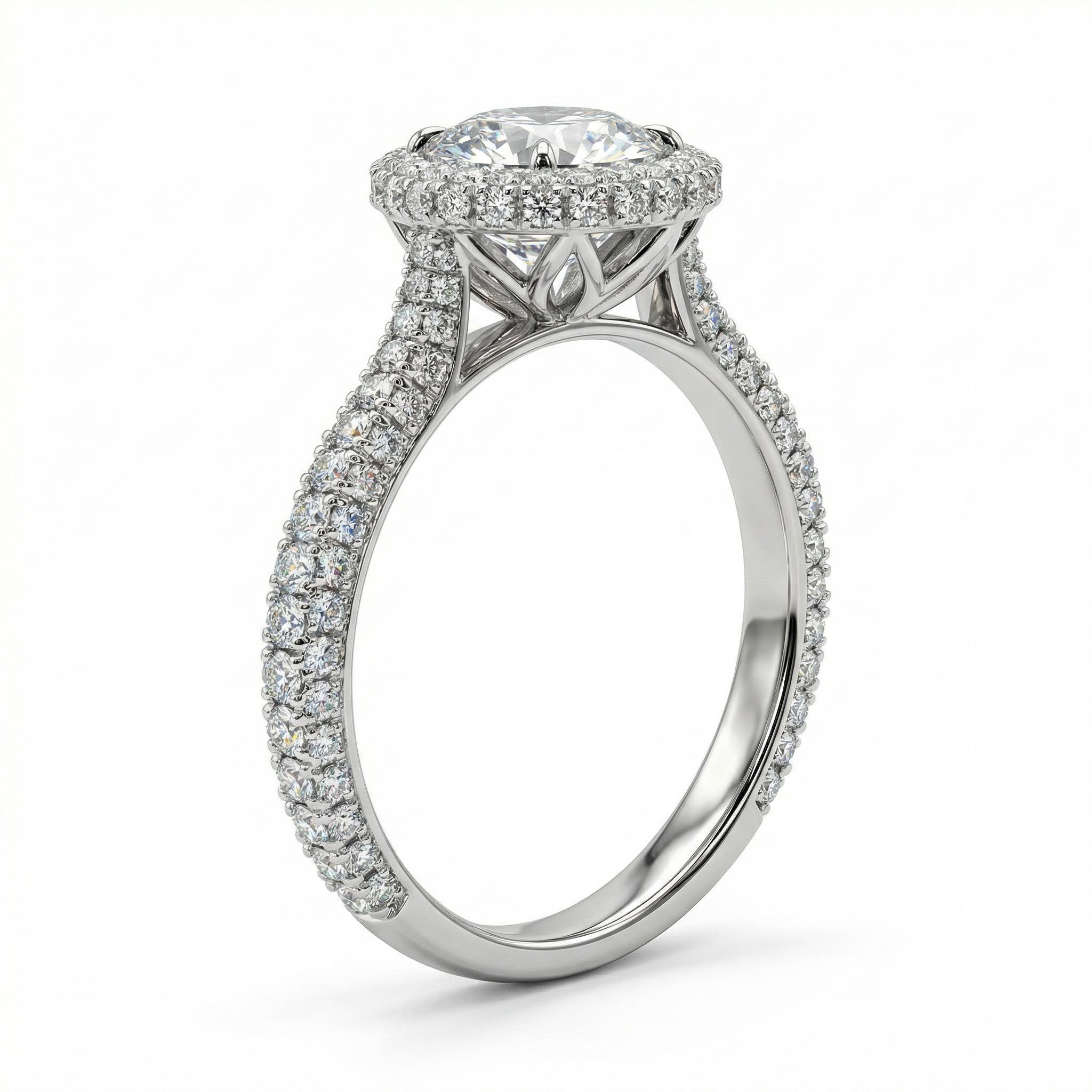 2.82ct Round Cut Vvs Moissanite S925 Silver Halo Engagement Ring With Paved - Image 6