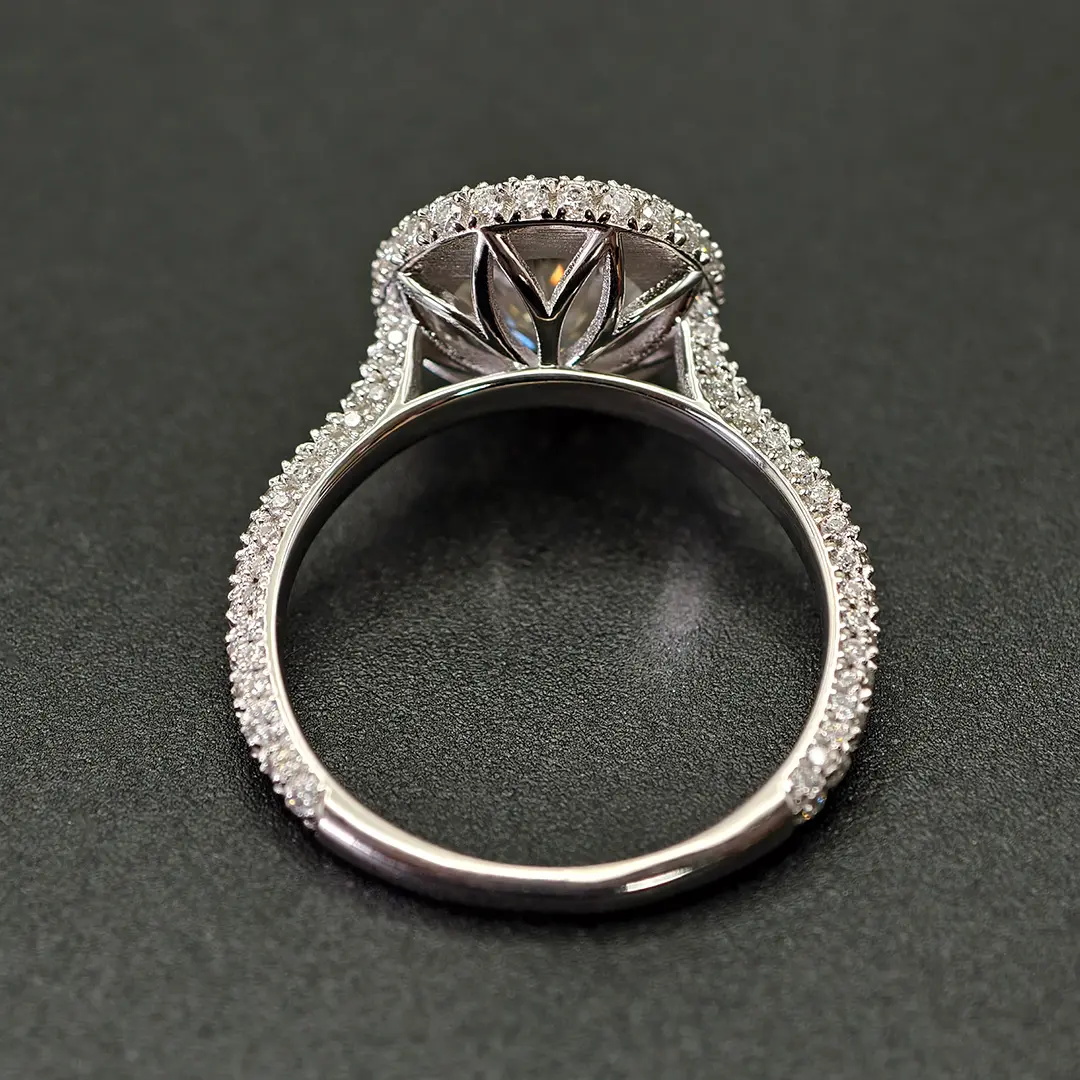 2.82ct Round Cut Vvs Moissanite S925 Silver Halo Engagement Ring With Paved - Image 10