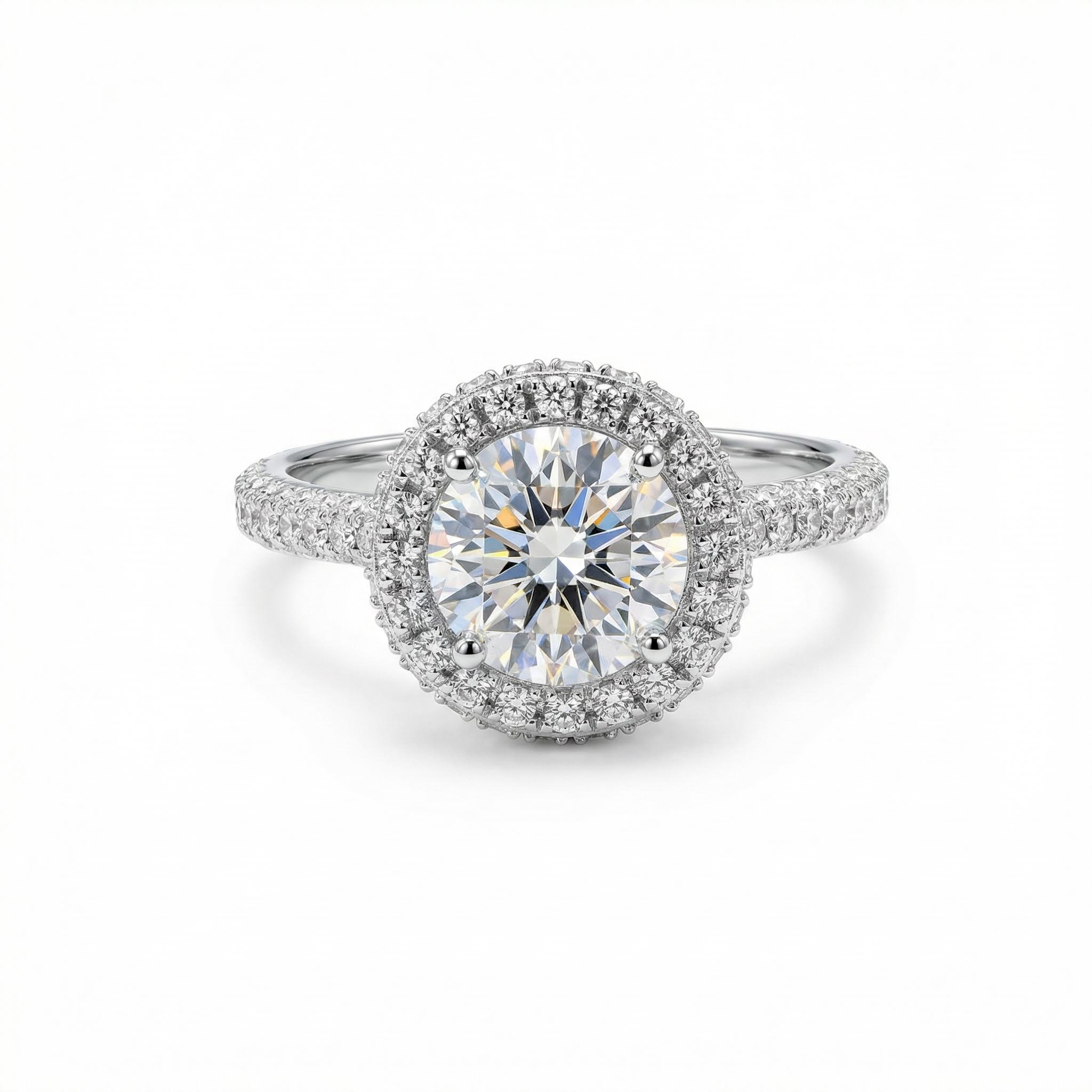 2.82ct Round Cut Vvs Moissanite S925 Silver Halo Engagement Ring With Paved