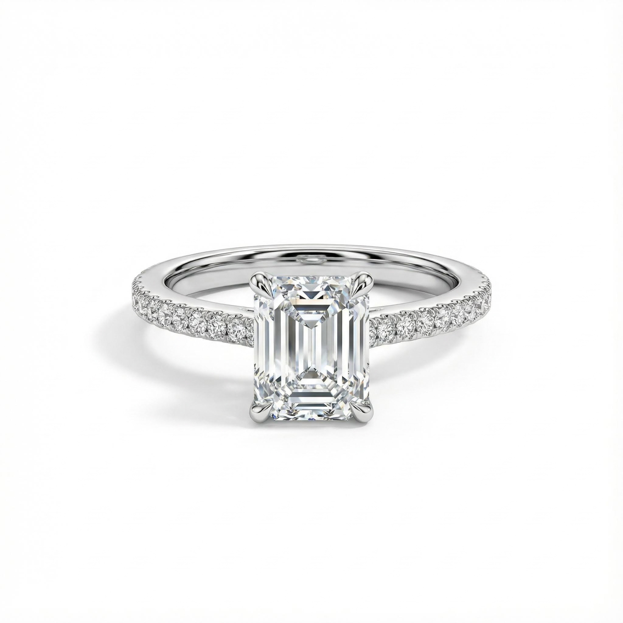 2.49ct. Tw. Emerald Cut Vvs Moissanite S925 Silver Engagement Ring Iced Out