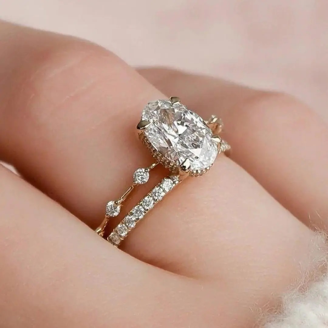 3.5ct Oval Cut Vvs Moissanite S925 Silver Halo Eternity Bridal Engagement - Image 9