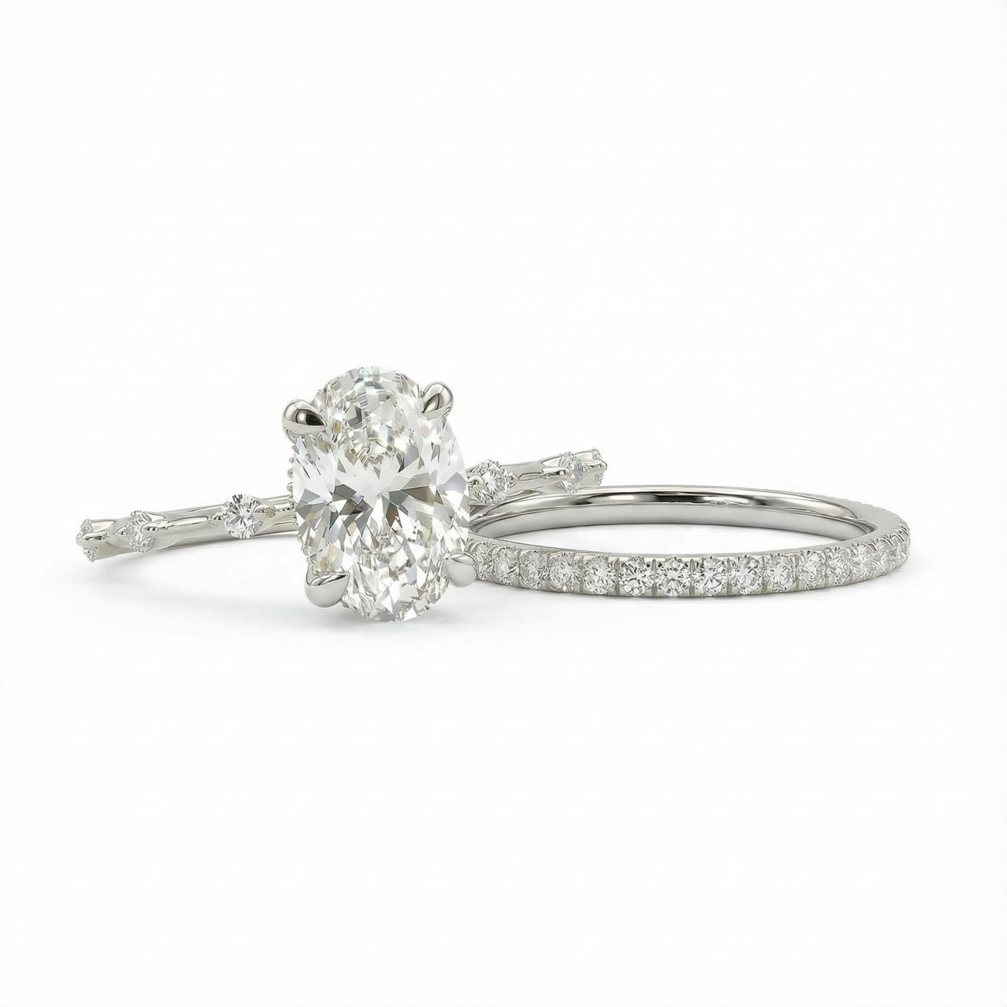 3.5ct Oval Cut Vvs Moissanite S925 Silver Halo Eternity Bridal Engagement