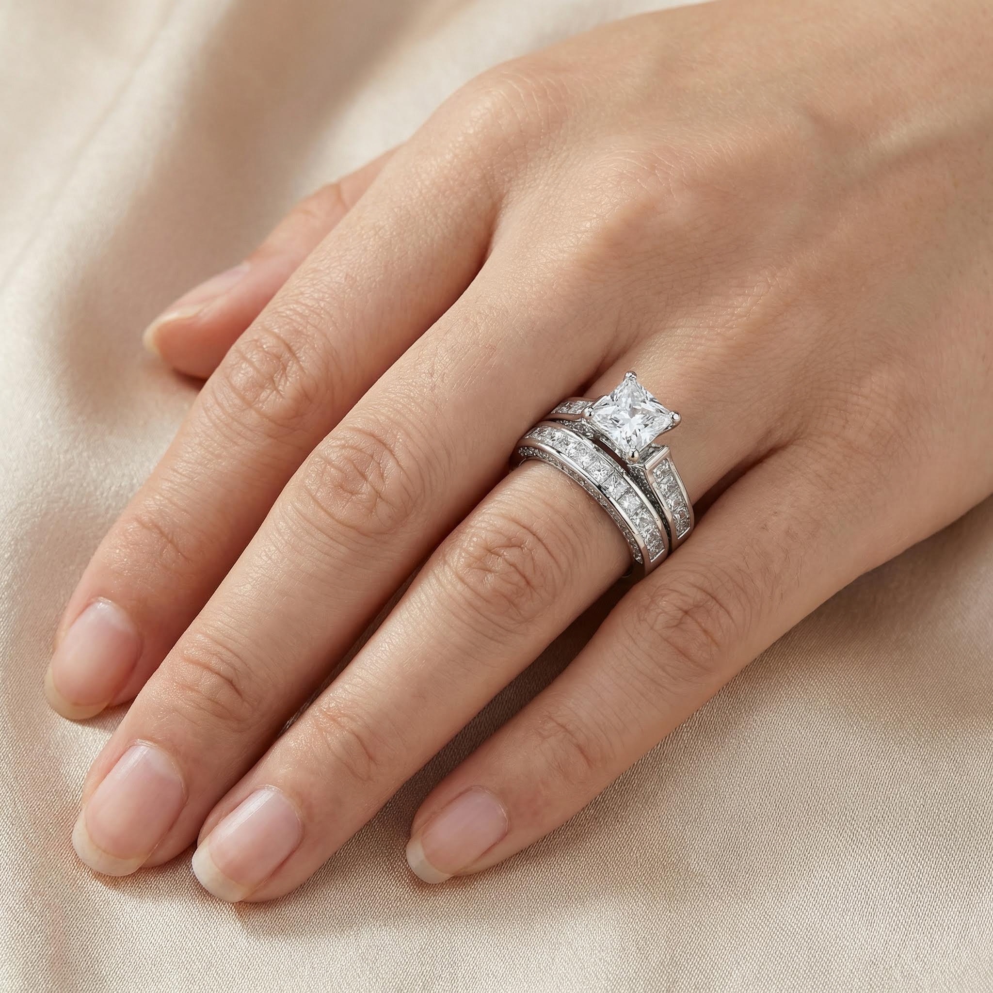 5.1ct. Tw. Princess & Round Cut Vvs Moissanite S925 Silver Engagement Ring - Image 3