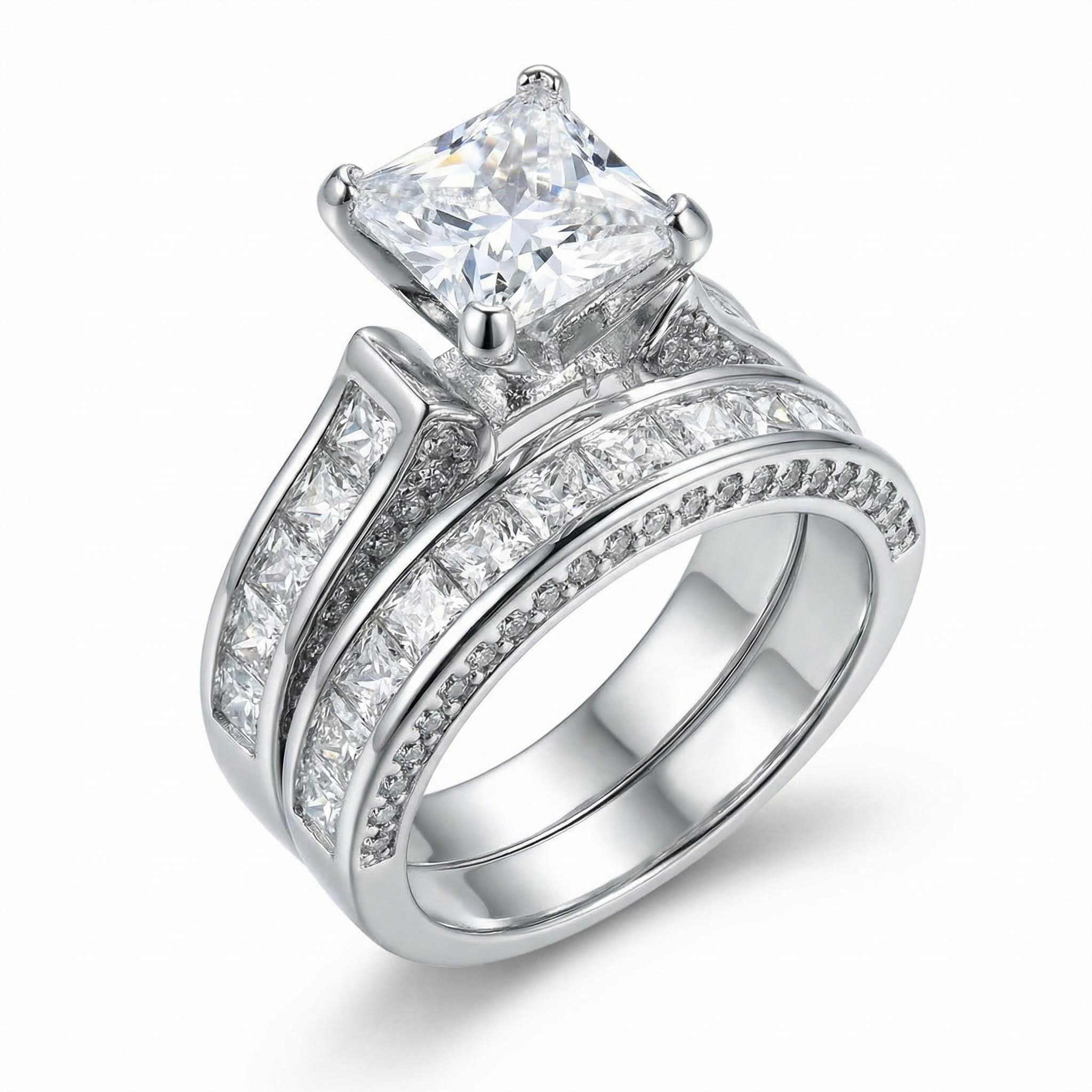 5.1ct. Tw. Princess & Round Cut Vvs Moissanite S925 Silver Engagement Ring - Image 4