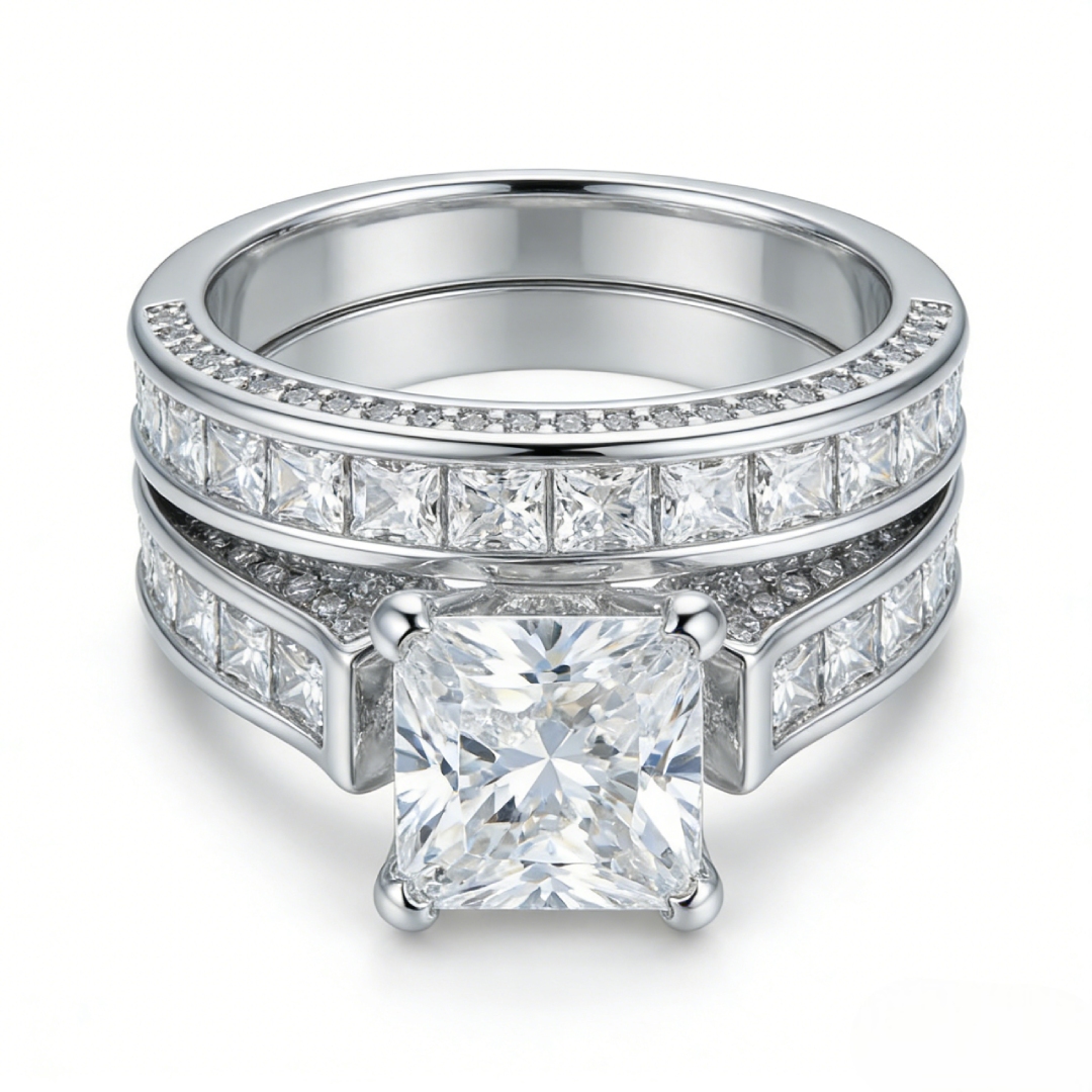 5.1ct. Tw. Princess & Round Cut Vvs Moissanite S925 Silver Engagement Ring - Image 5