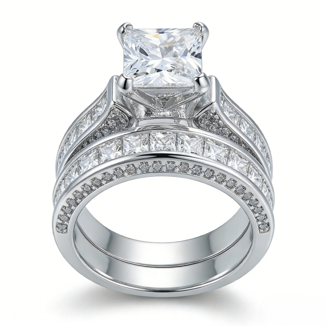 5.1ct. Tw. Princess & Round Cut Vvs Moissanite S925 Silver Engagement Ring - Image 6