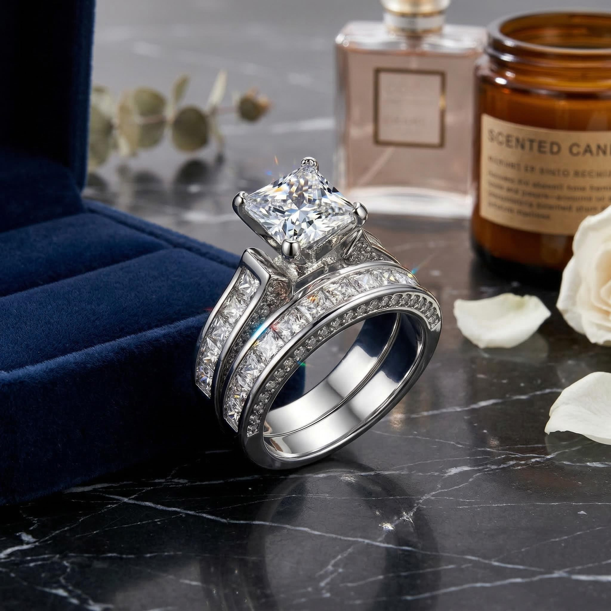5.1ct. Tw. Princess & Round Cut Vvs Moissanite S925 Silver Engagement Ring - Image 8