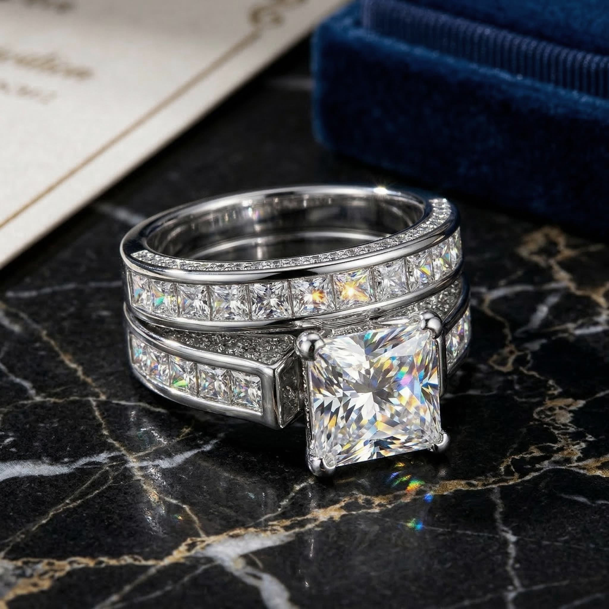 5.1ct. Tw. Princess & Round Cut Vvs Moissanite S925 Silver Engagement Ring - Image 9