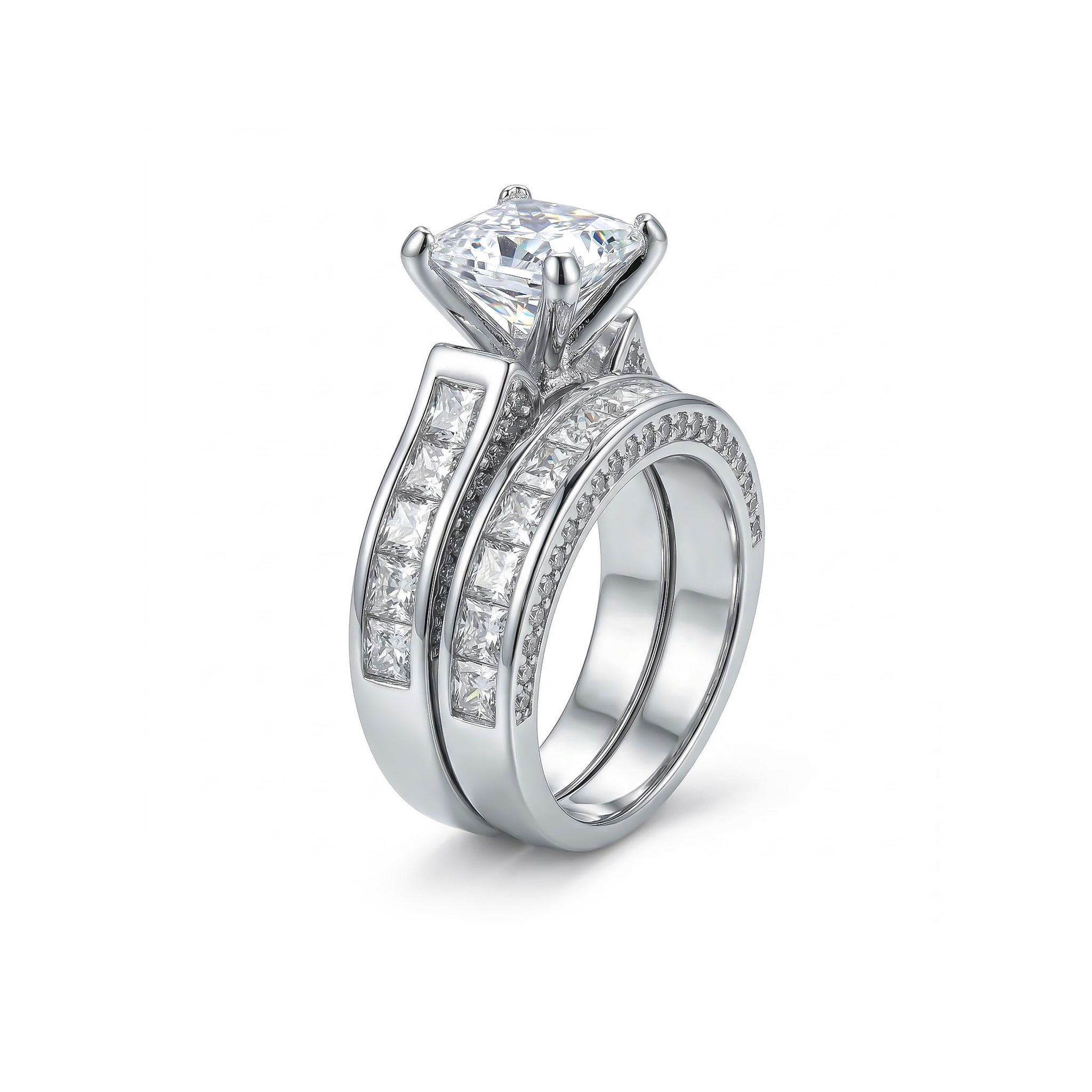 5.1ct. Tw. Princess & Round Cut Vvs Moissanite S925 Silver Engagement Ring
