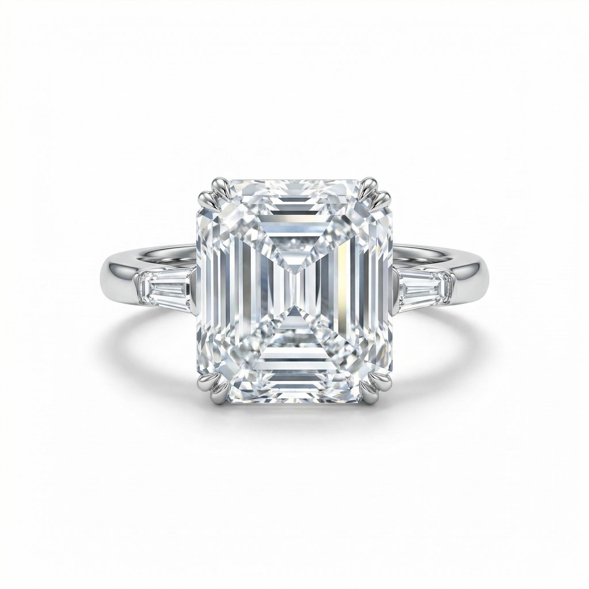 5.37ct. Tw. Emerald & Baguette Cut Vvs Moissanite S925 Silver Engagement