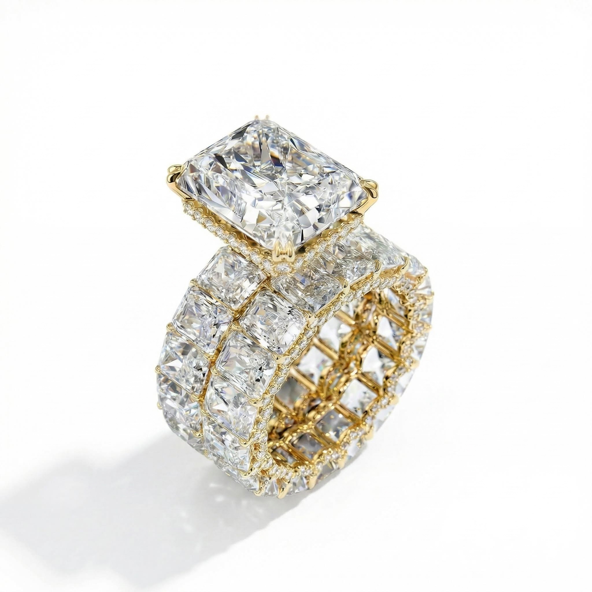 23.85ct Radiant Cut Vvs Moissanite S925 Silver Engagement Ring Set Iced Out - Image 4