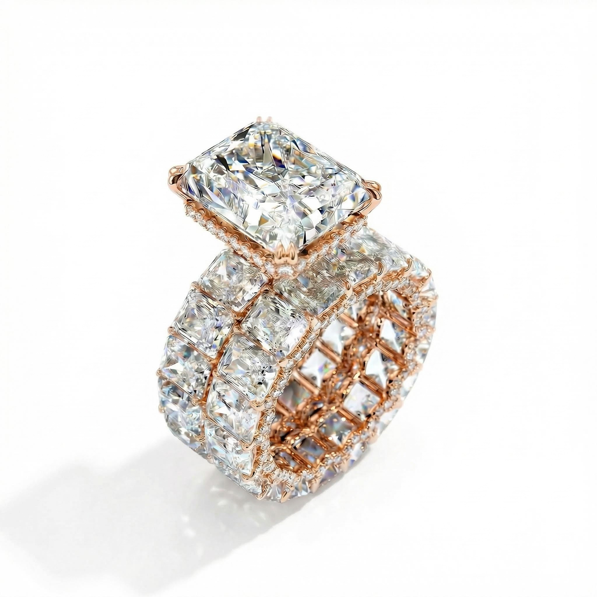 23.85ct Radiant Cut Vvs Moissanite S925 Silver Engagement Ring Set Iced Out - Image 5