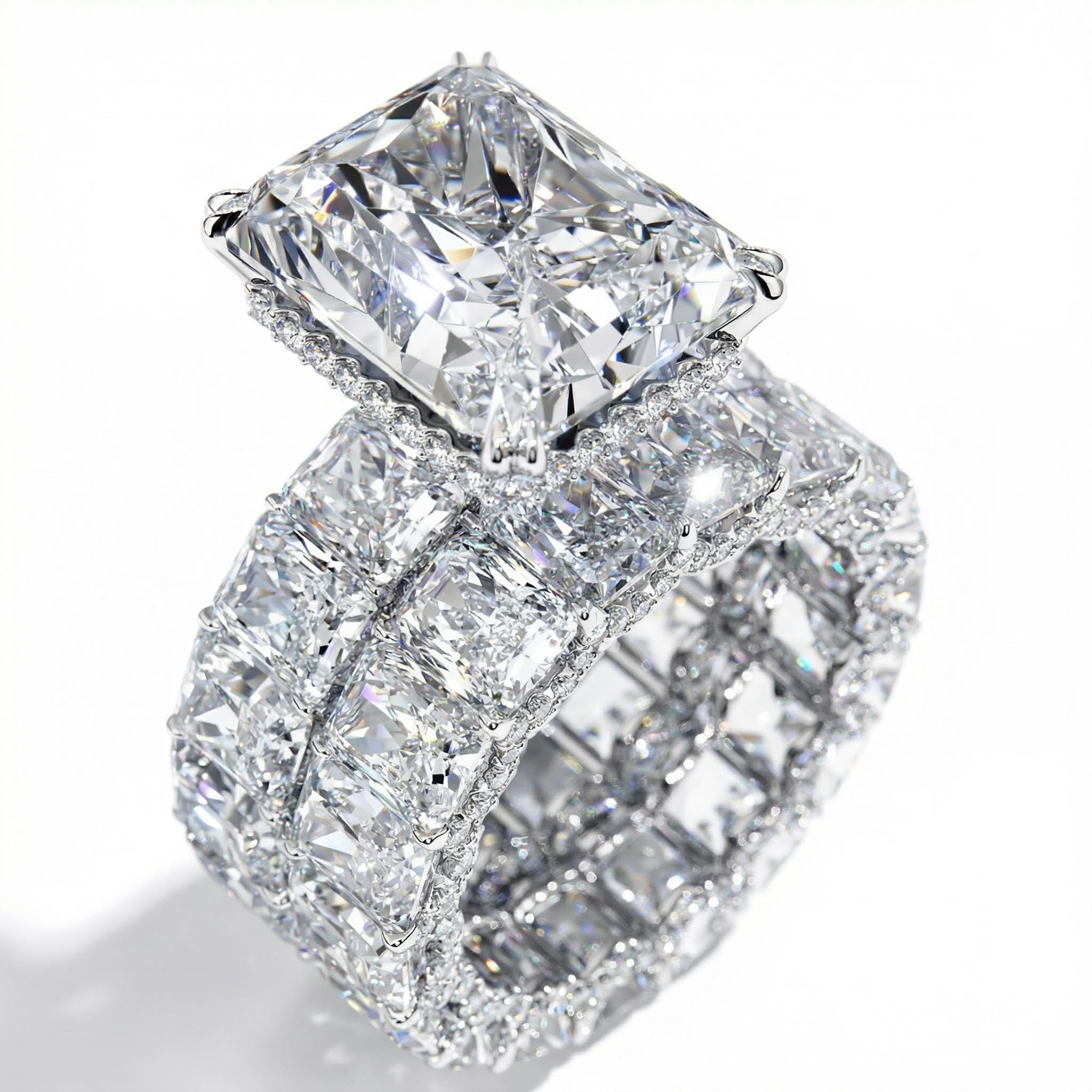 23.85ct Radiant Cut Vvs Moissanite S925 Silver Engagement Ring Set Iced Out - Image 6