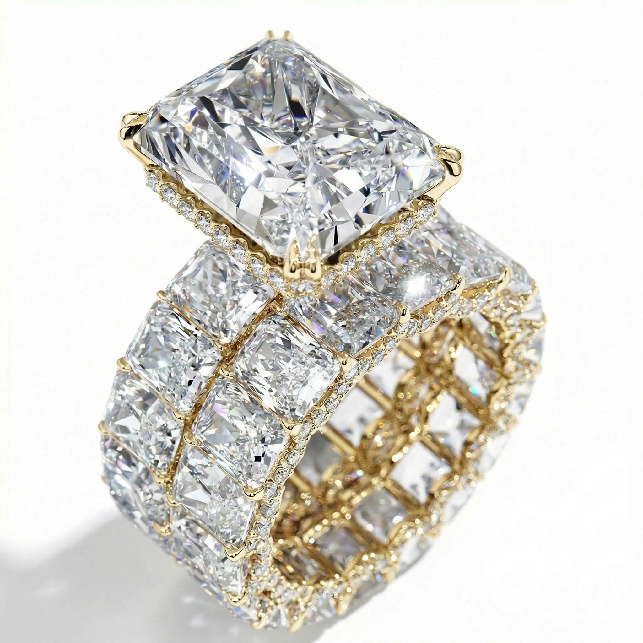 23.85ct Radiant Cut Vvs Moissanite S925 Silver Engagement Ring Set Iced Out - Image 7