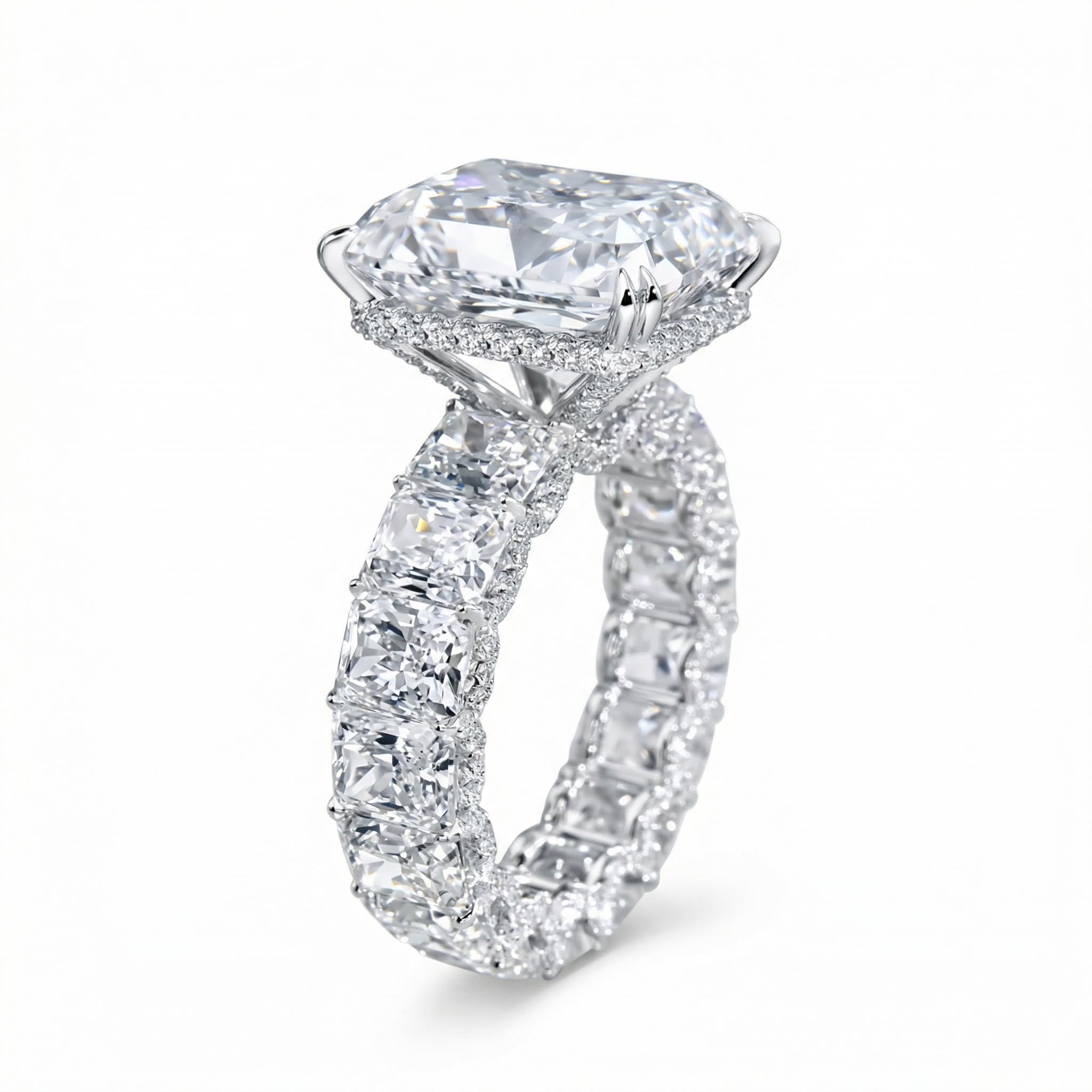 23.85ct Radiant Cut Vvs Moissanite S925 Silver Engagement Ring Set Iced Out - Image 8