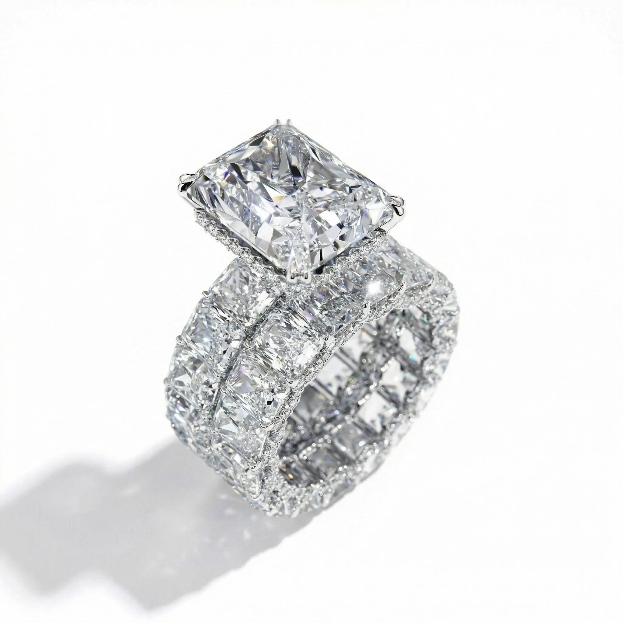 23.85ct Radiant Cut Vvs Moissanite S925 Silver Engagement Ring Set Iced Out