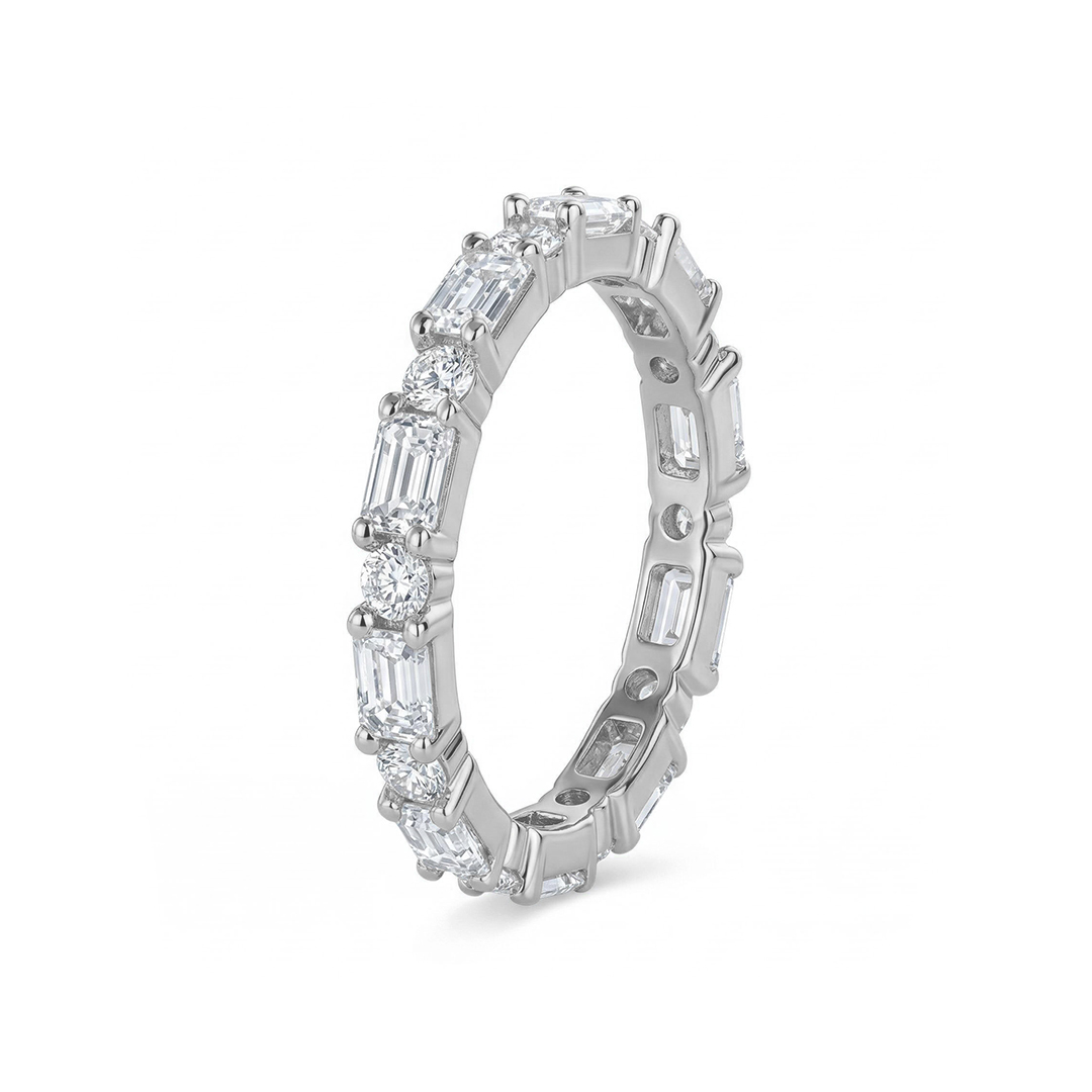 1.2ct Emerald & Round Cut Vvs Moissanite S925 Silver Wedding Band Iced Out - Image 9