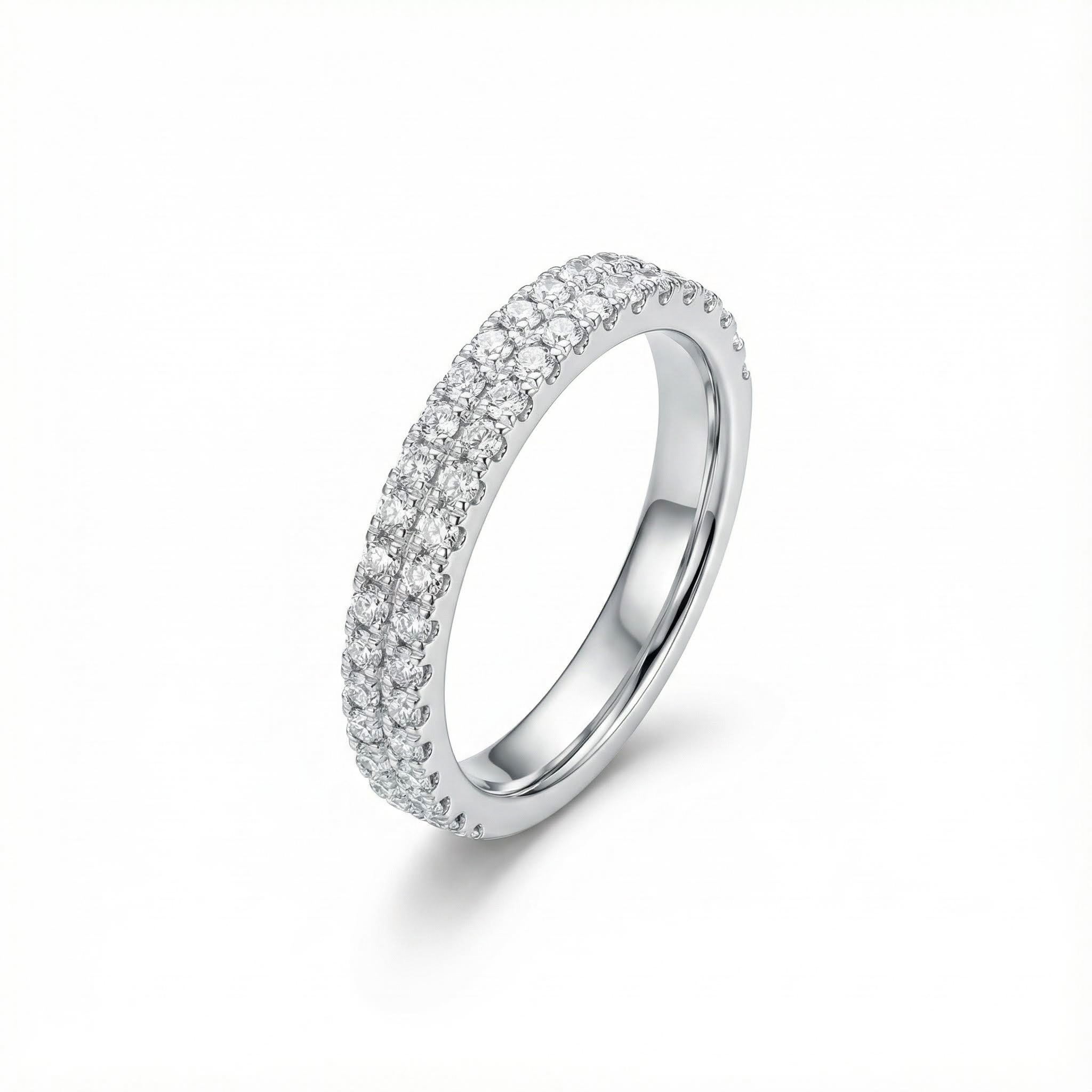 Double Row 0.57ct. Tw. Round Cut Vvs Moissanite S925 Silver Wedding Band - Image 3